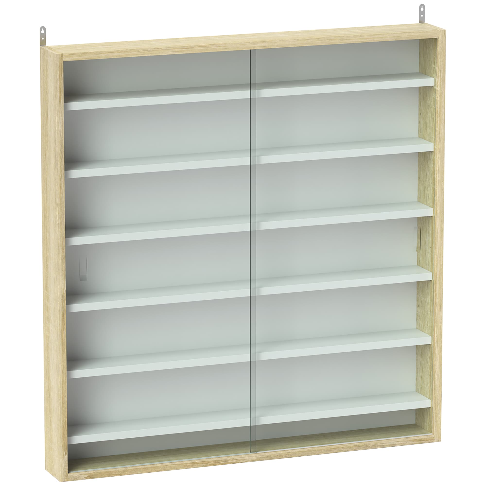 Oak Wall Display Cabinet with Sliding Glass Doors