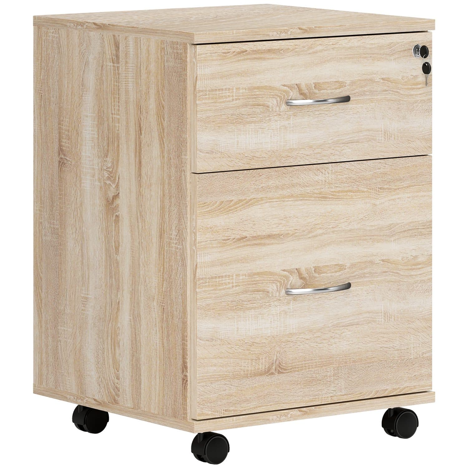 Wood-Effect Two Drawer Lockable Filing Cabinet - Oak