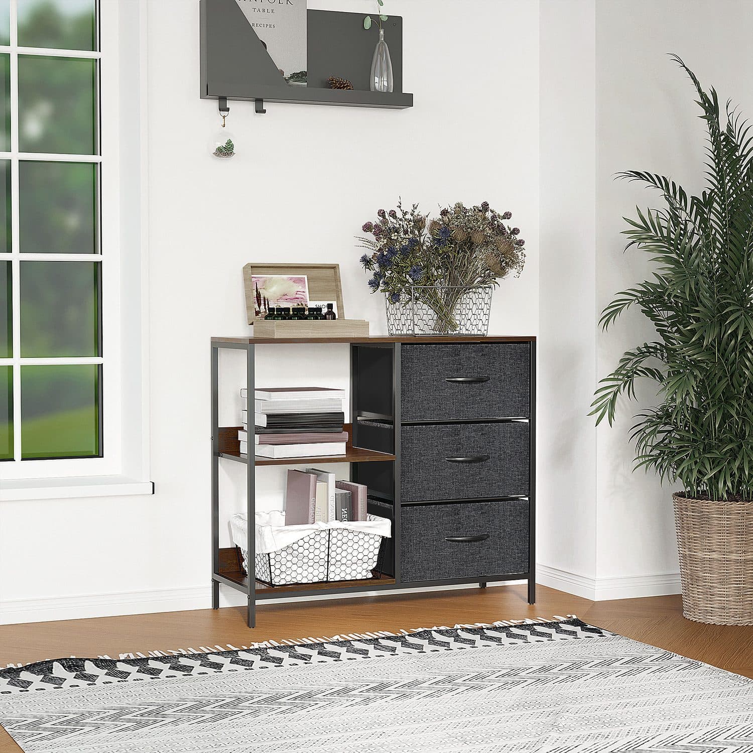 Fabric Drawer Dresser with Open Display Shelves - image 3