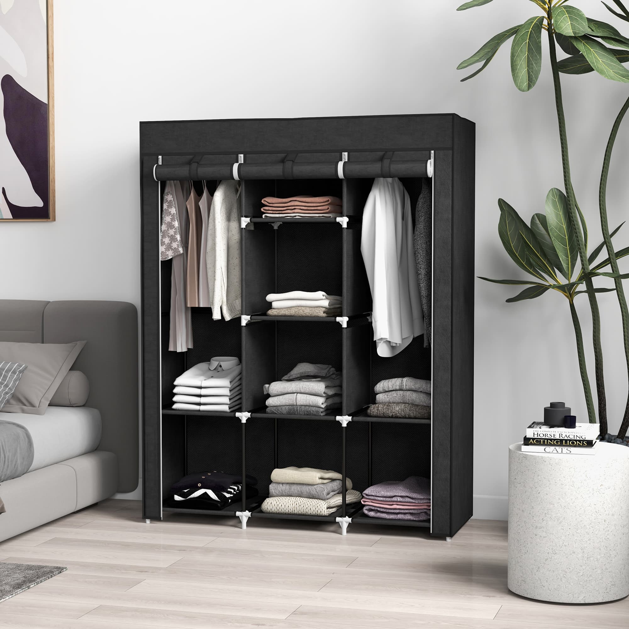Black fabric wardrobe for organised clothes storage - image 1
