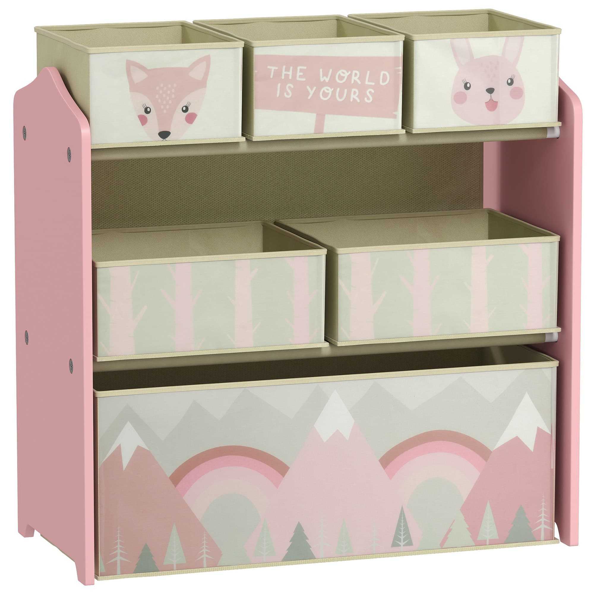 Kids Pink Toy Storage Organiser With Six Bins - Pink