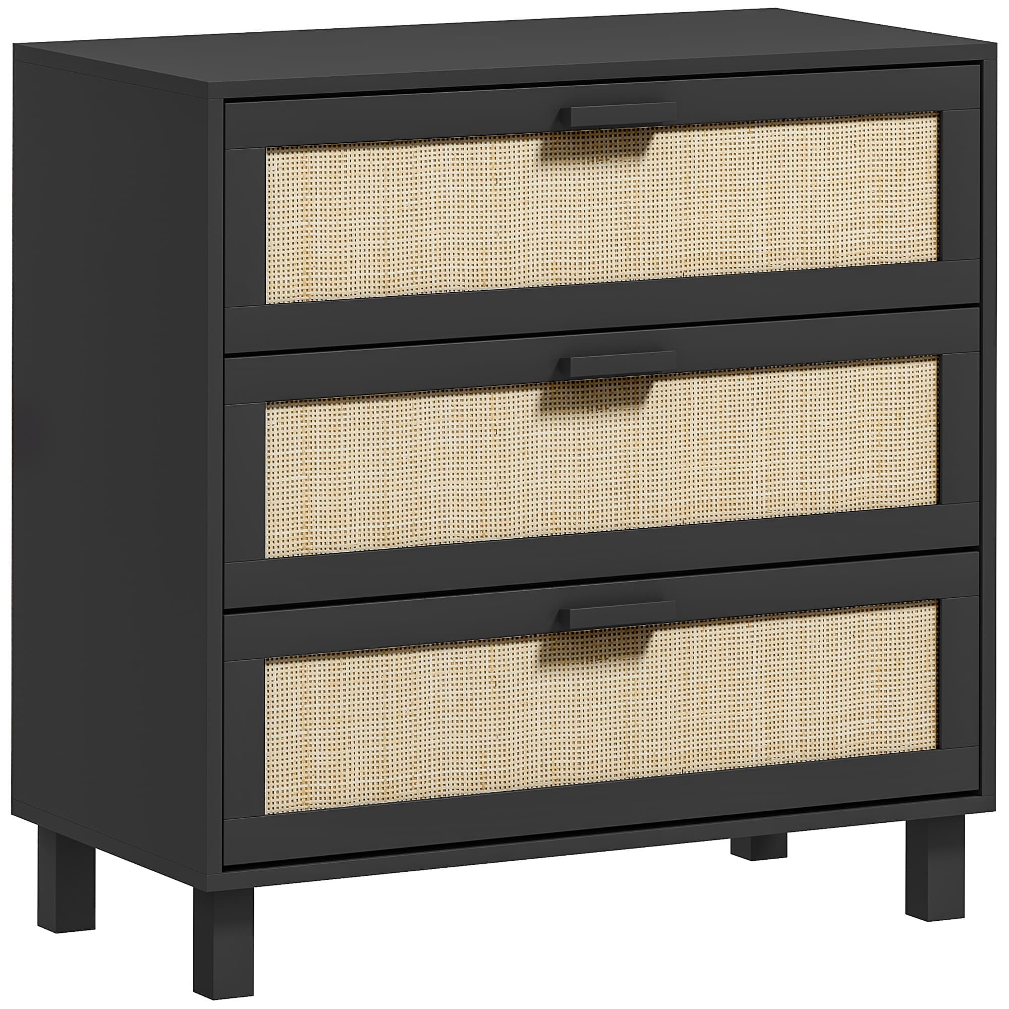 Black Boho Rattan Chest of Drawers