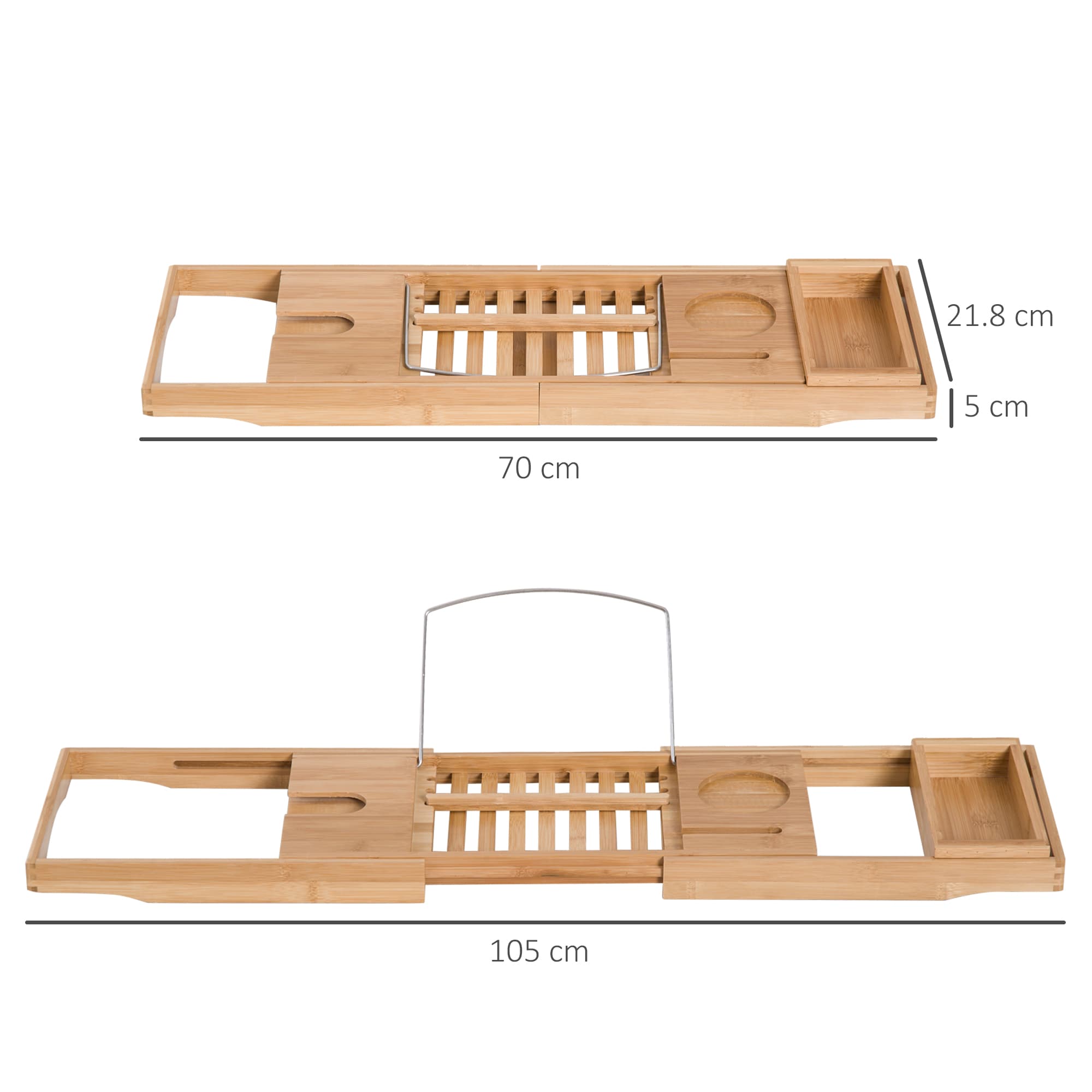Bamboo Bathtub Caddy with Book Stand, Drink Holder and Storage - image 1