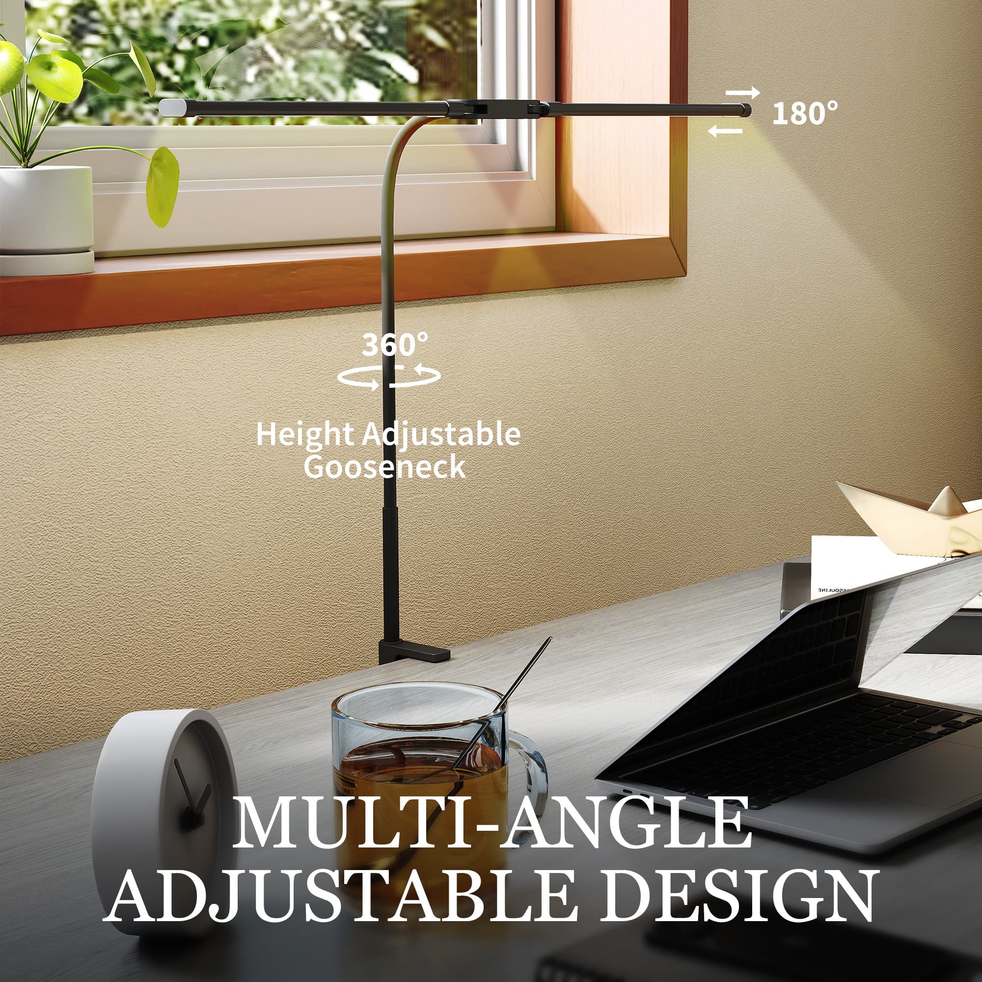 Black Clamp Desk Lamp with Dual LED Heads - image 3