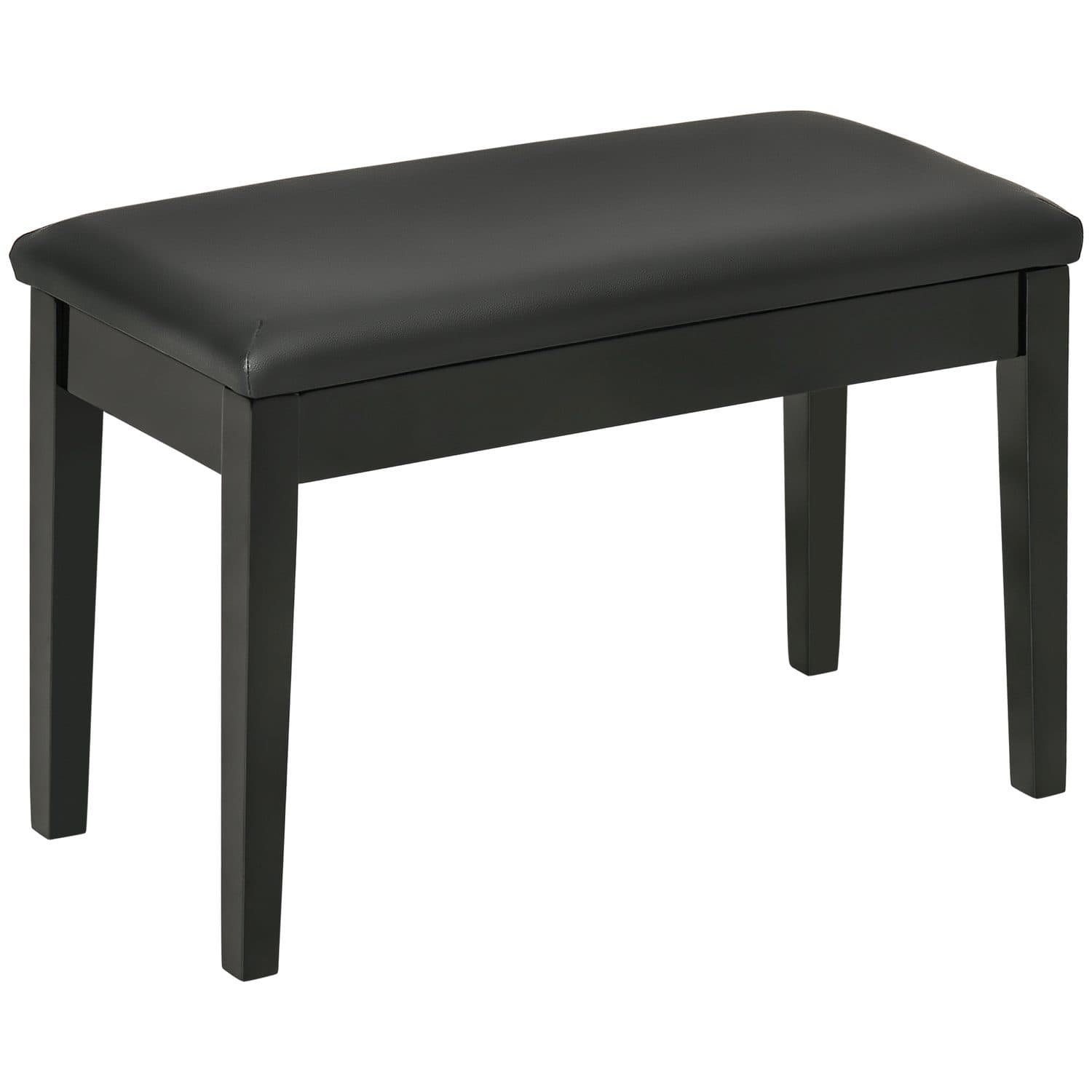 Classic Black Padded Piano Bench with Hidden Music Storage - Black