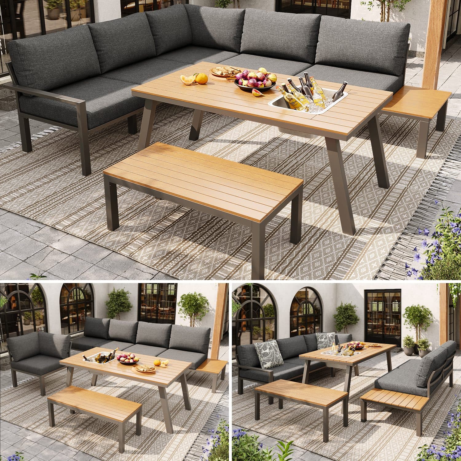6–7 Person Garden Lounge Furniture Set with Integrated Ice Bucket - image 4