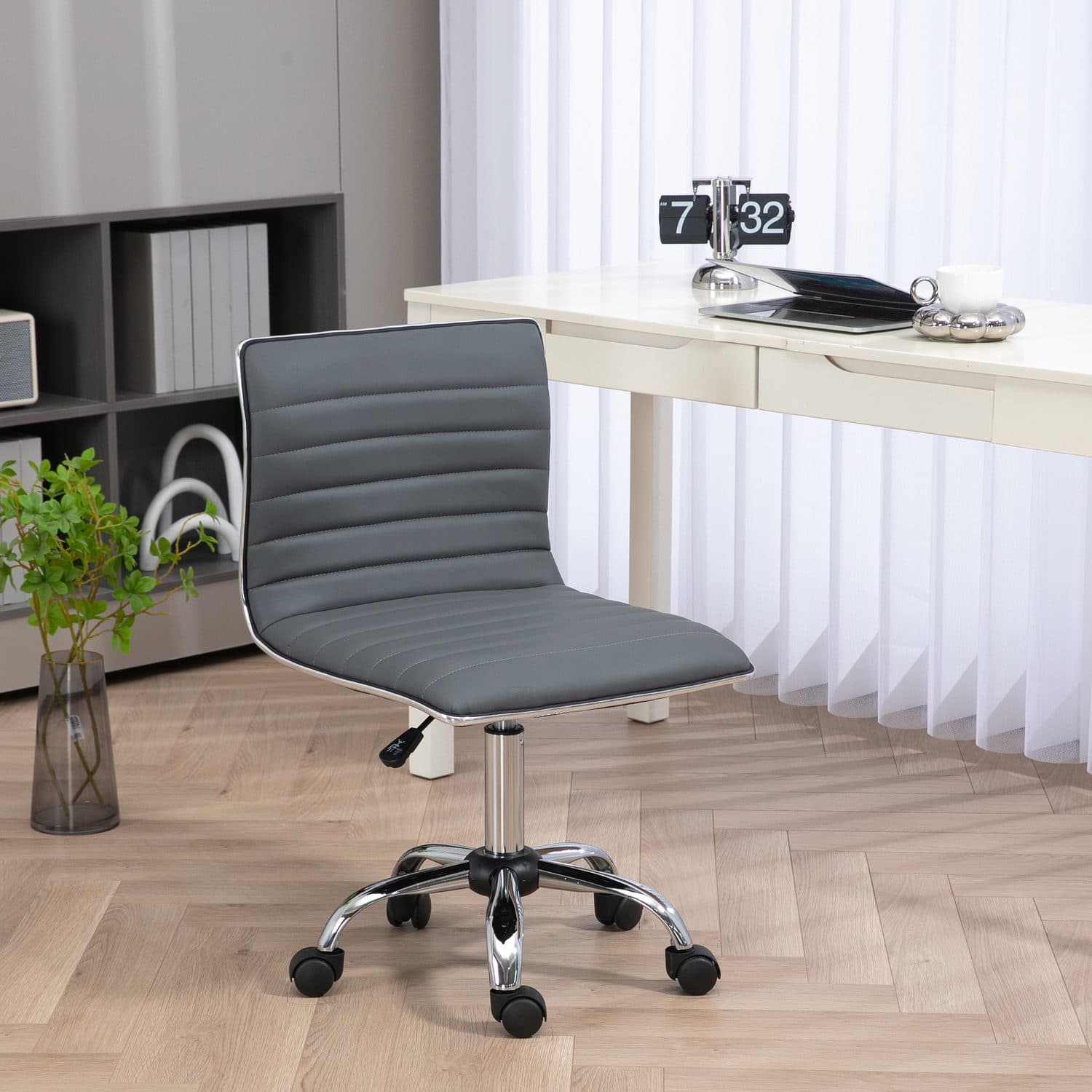 Armless Faux Leather Swivel Office Chair, Dark Grey - image 5
