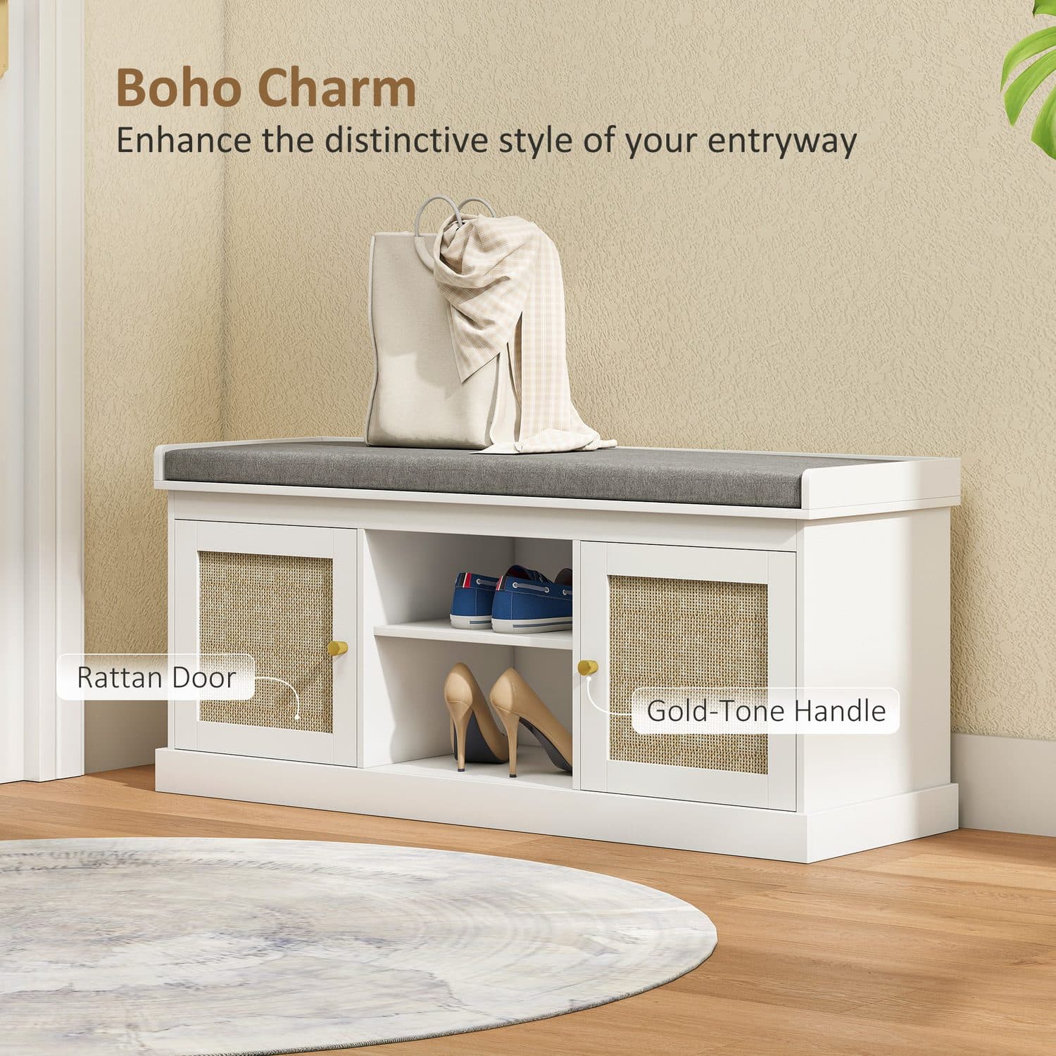Boho Rattan Shoe Bench - image 5