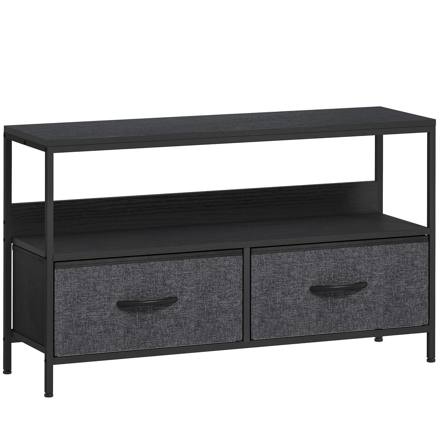 Modern Black TV Stand with Foldable Fabric Drawers - Black