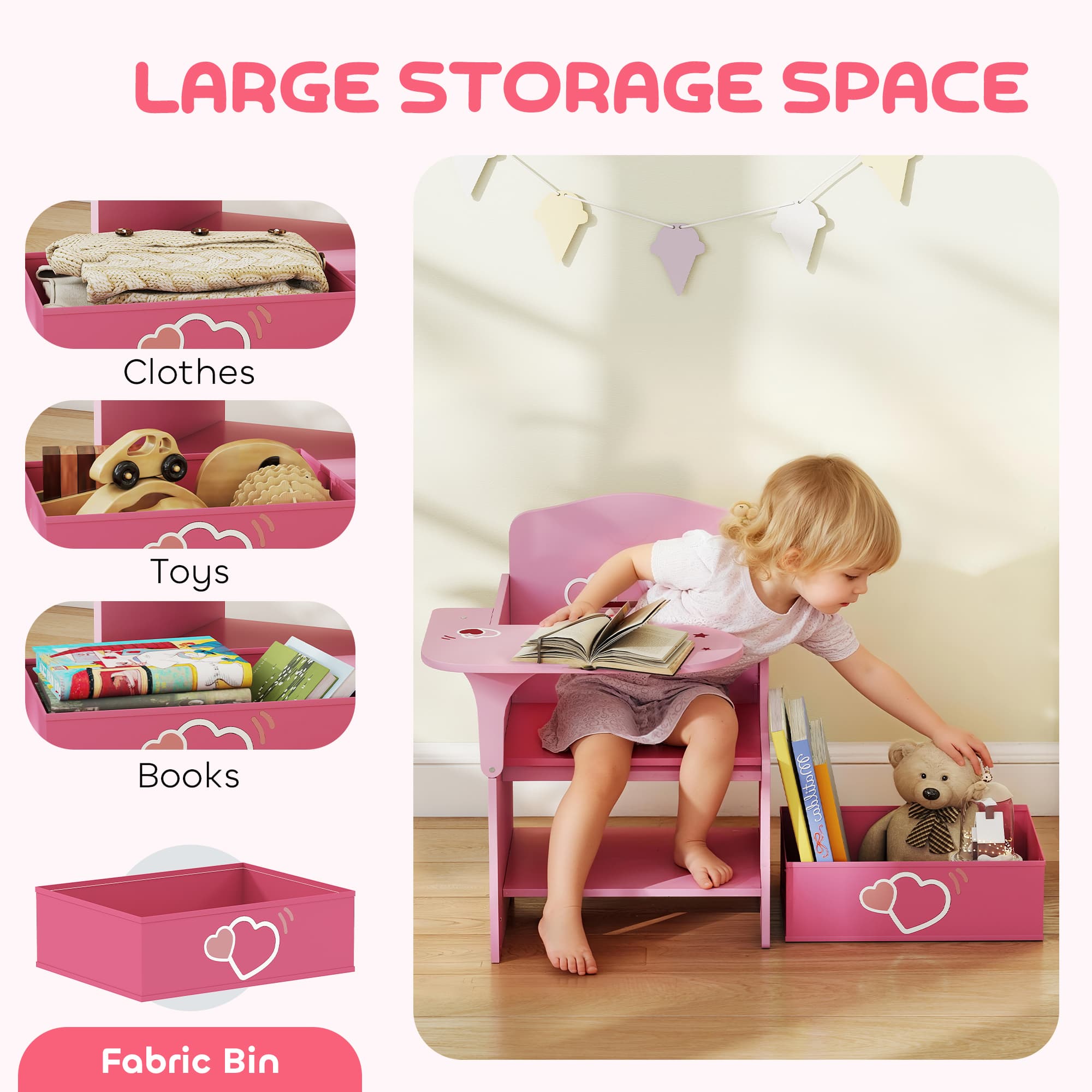 Pink Wooden Kids Desk Chair with Built-In Storage Bin - image 4