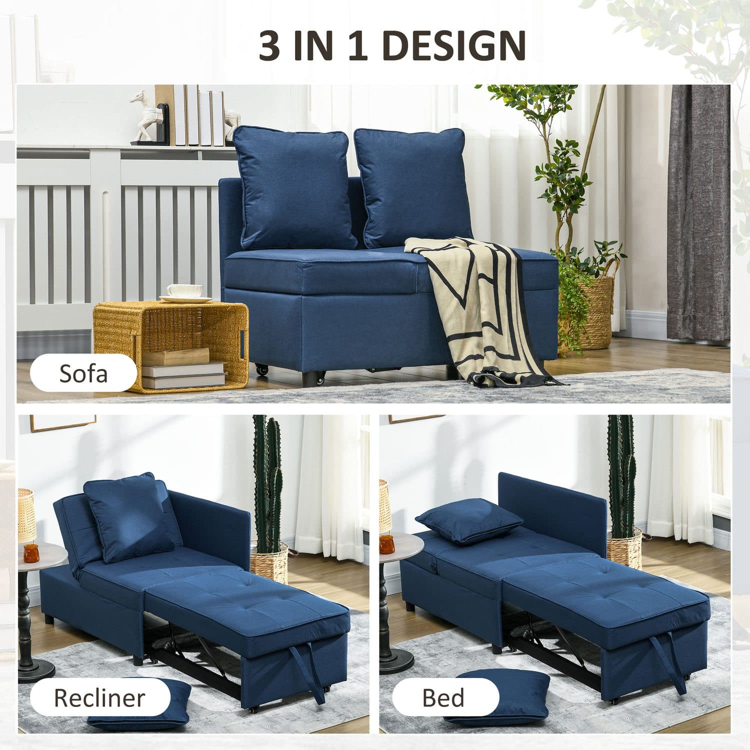 Blue 3-in-1 Single Sofa Bed - image 4