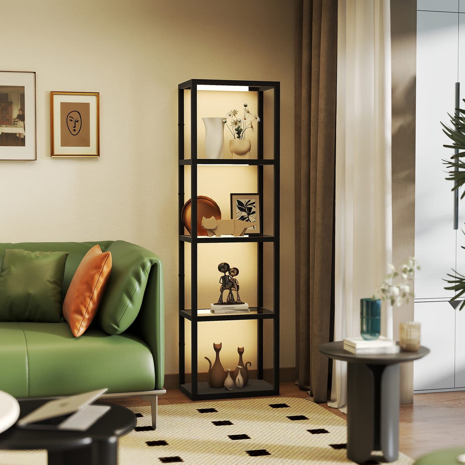 Black 4-Shelf LED Floor Lamp - image 2
