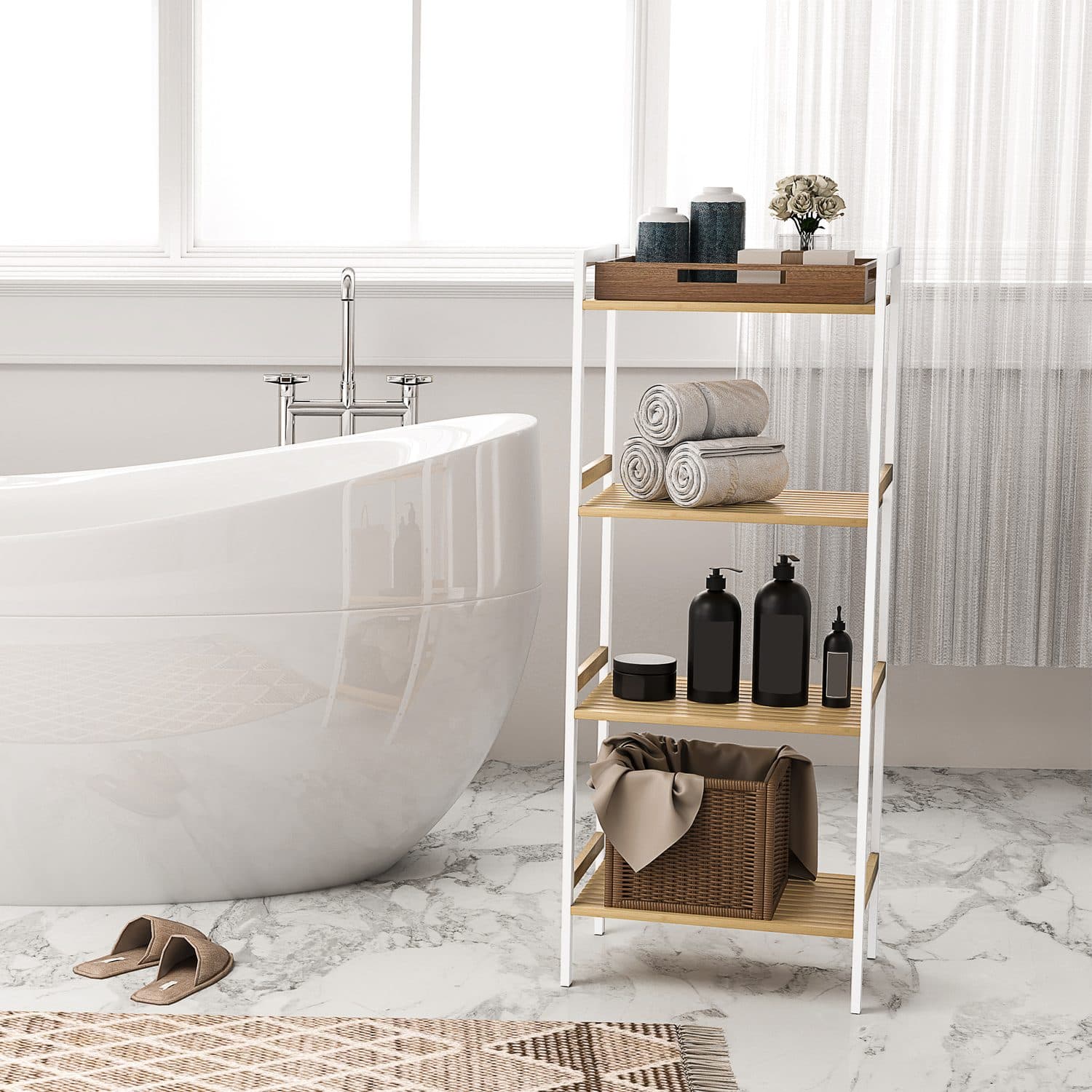 Four-tier bamboo shelf for flexible bathroom storage - image 4