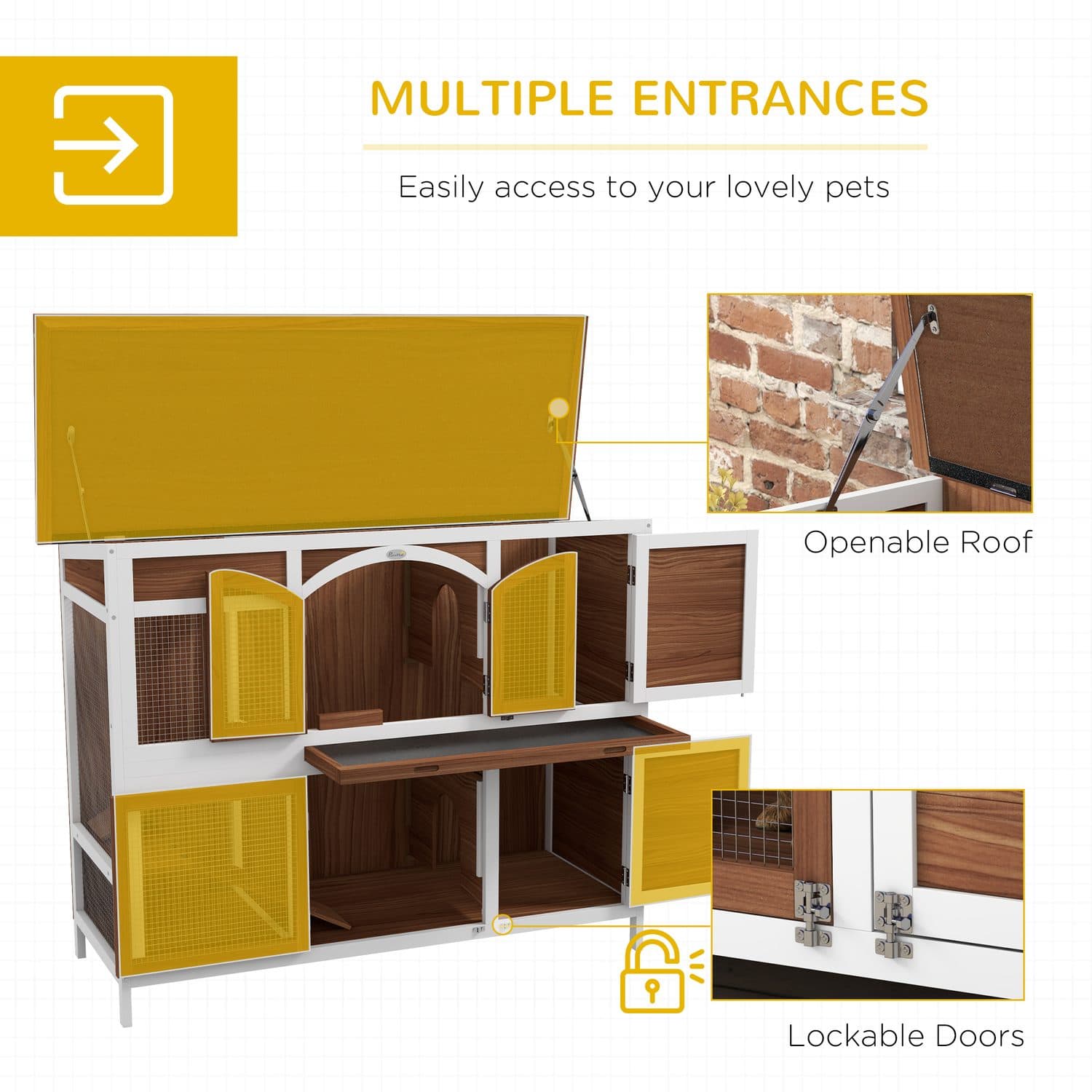 PawHut Two-Tier Wooden Pet Hutch with Openable Roof - image 4