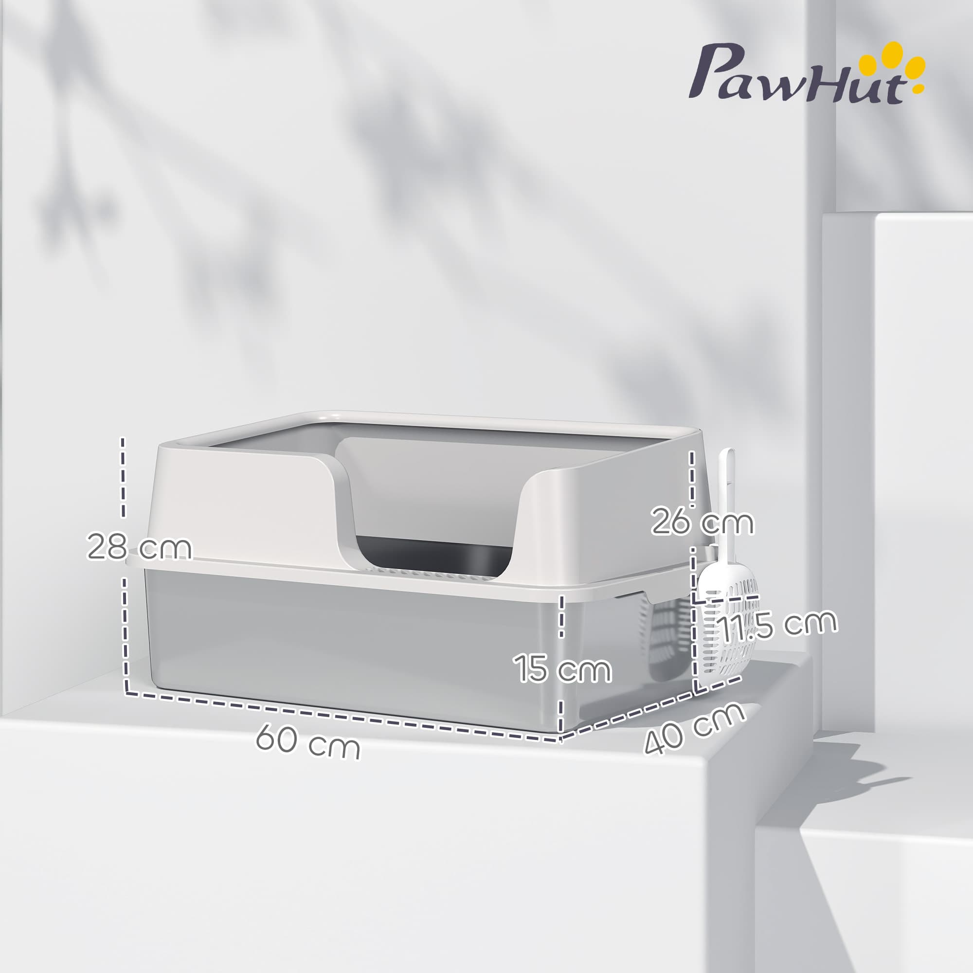 Stainless Steel Cat Litter Tray with Detachable Rim and Scoop - image 5