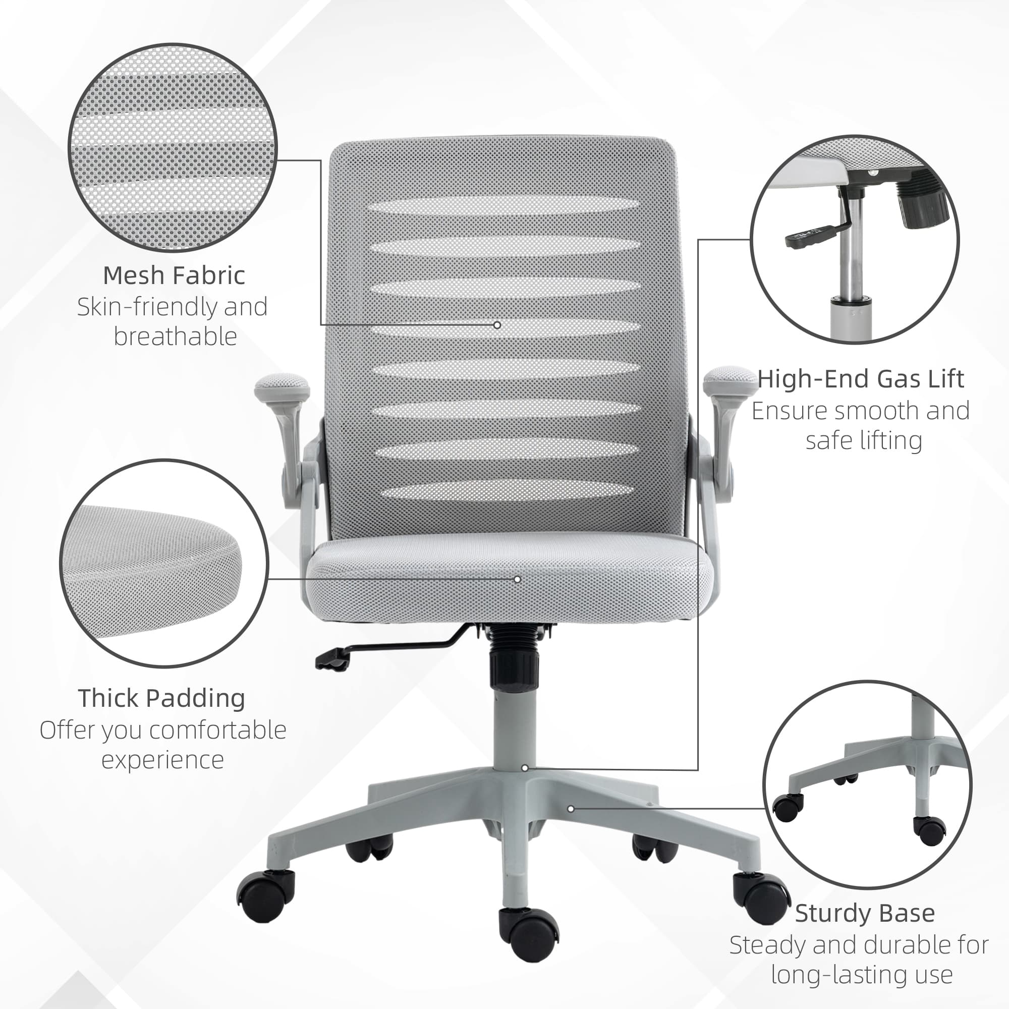 Adjustable Grey Mesh Desk Chair with Ergonomic Flip-Up Armrests - image 4