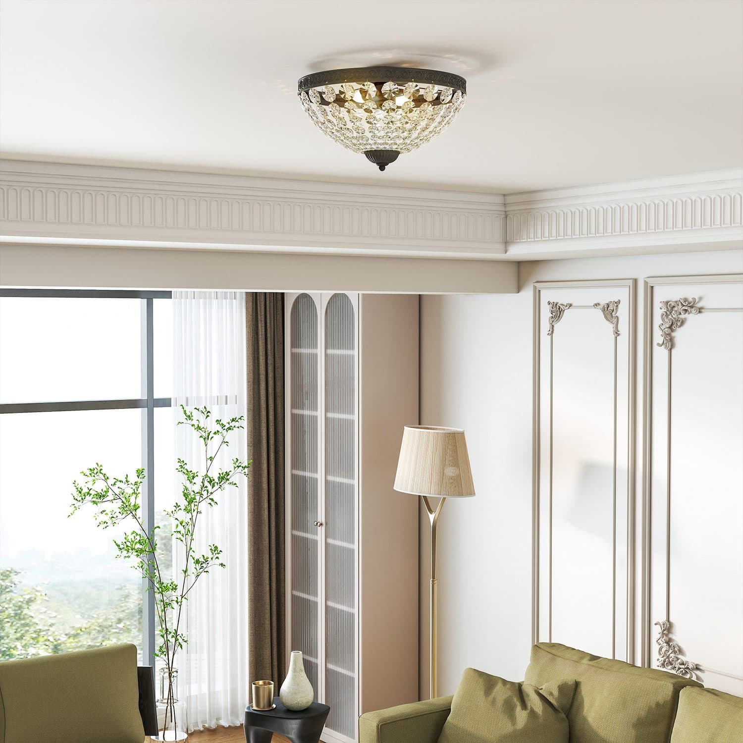 Crystal Ceiling Light with 168 Octagonal Beads, Black Frame - image 3