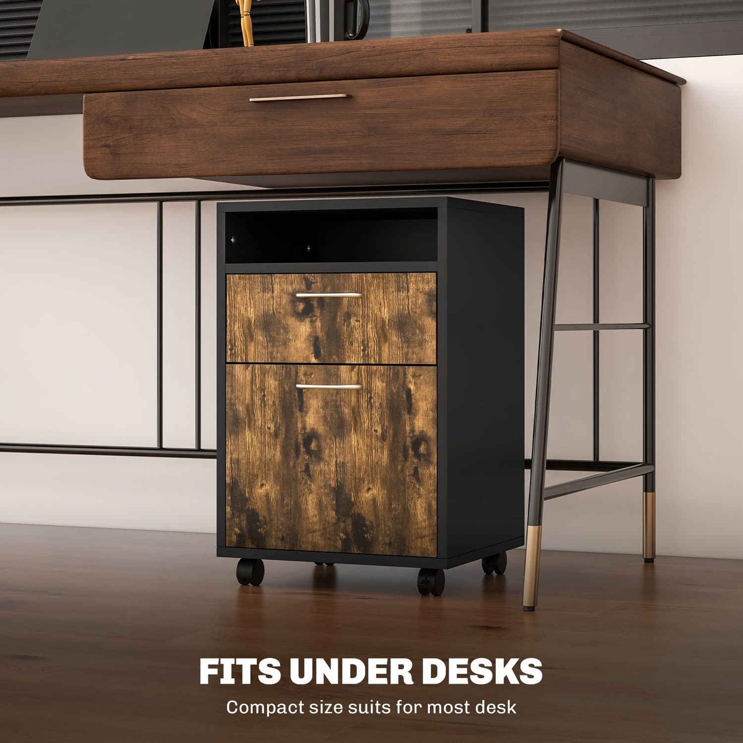 Mobile Filing Cabinet with Drawer, Open Shelf and Wheels - image 1