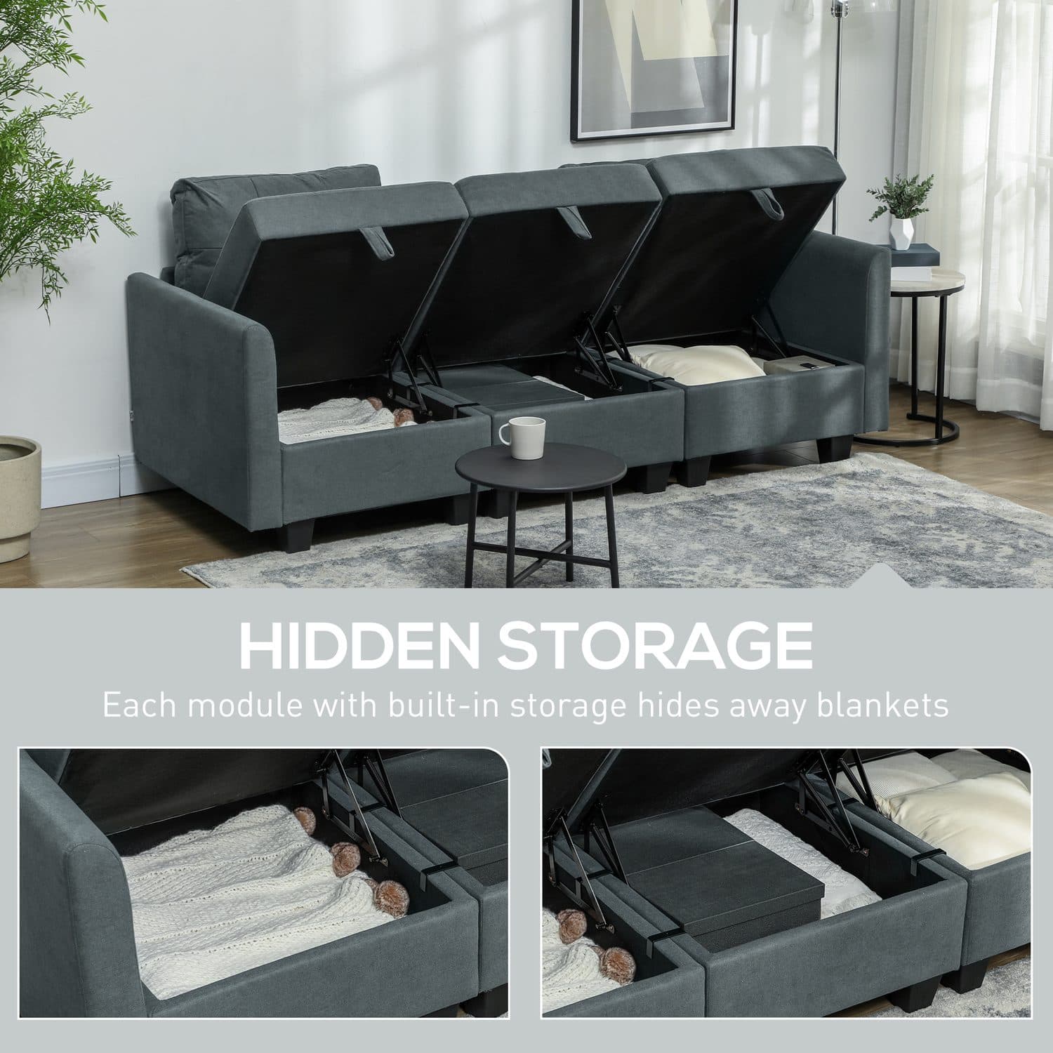 Modular Dark Grey Sofa with Under-Seat Storage and Ottoman - image 4