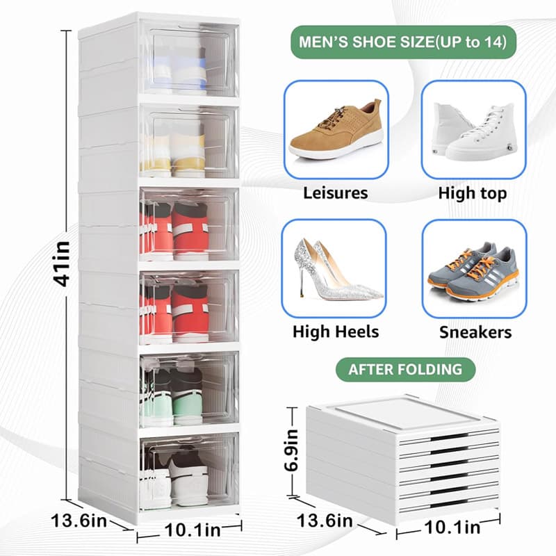 6-Tier Foldable Shoe Storage Stack with Clear Drop-Front Doors - Default