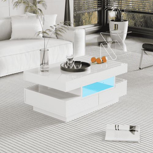Modern Black Gloss Coffee Table with LED Lighting and Storage - image 1