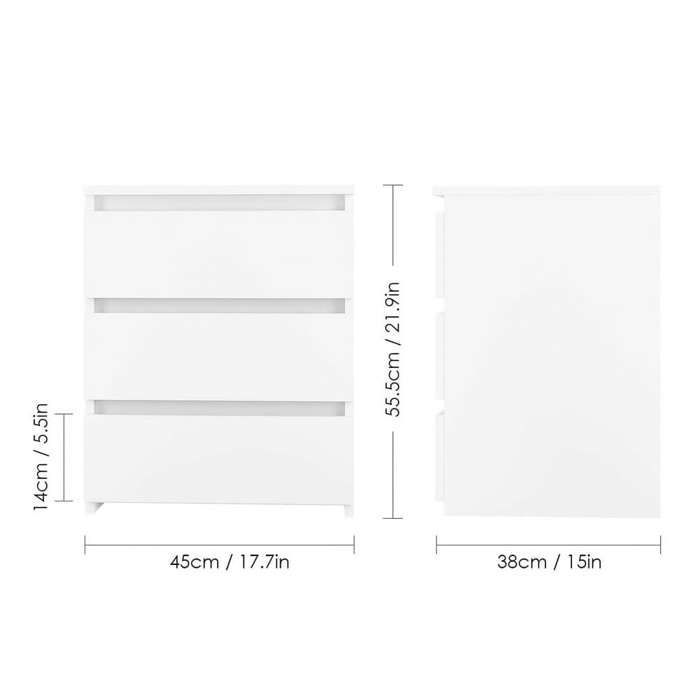 White Bedside Table with 3 Storage Drawers - image 2