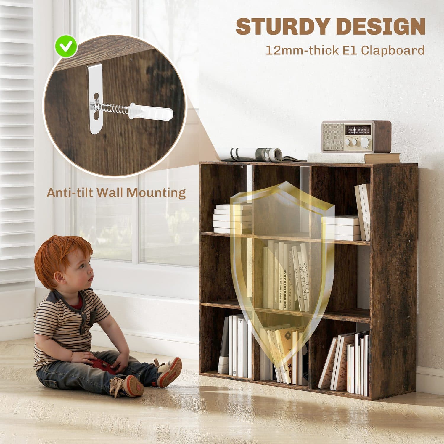 Rustic Brown Nine-Cube Storage Shelf for Effortless Organisation - image 1