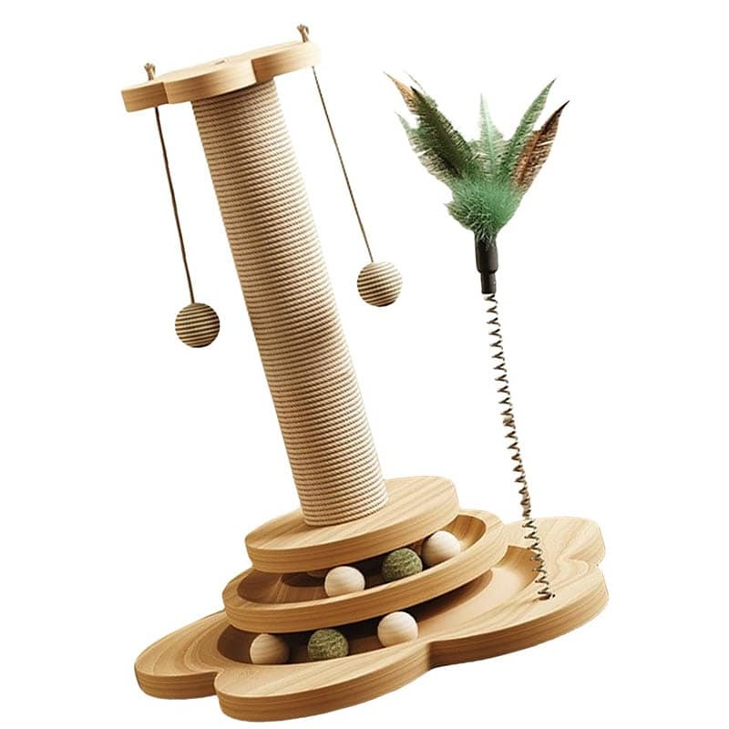 Solid Wood Cat Turntable with Scratching Post and Ball - image 1