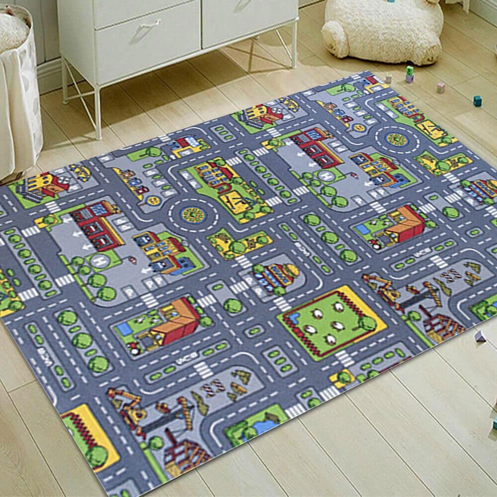 Children's Town Road Map Rug for Toy Cars
