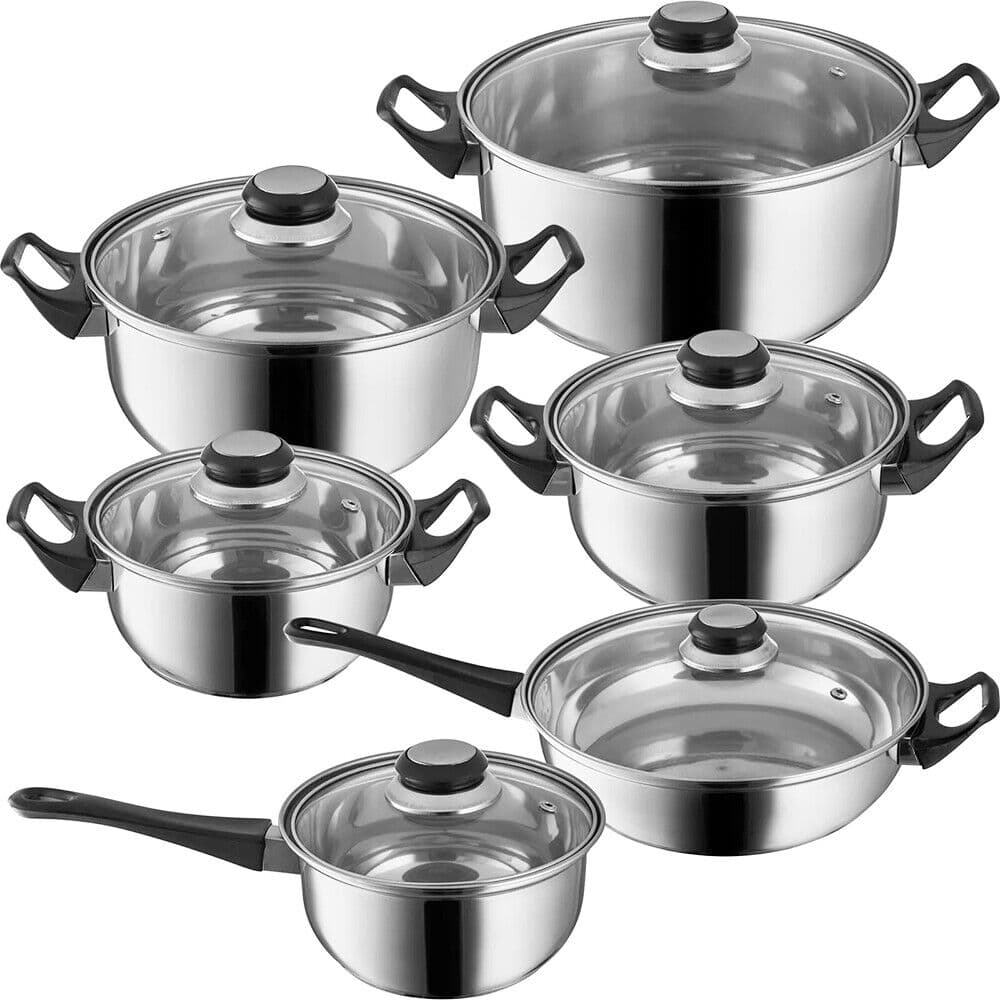12-Piece Stainless Steel Pan Set with Reinforced Glass Lids - W13330138