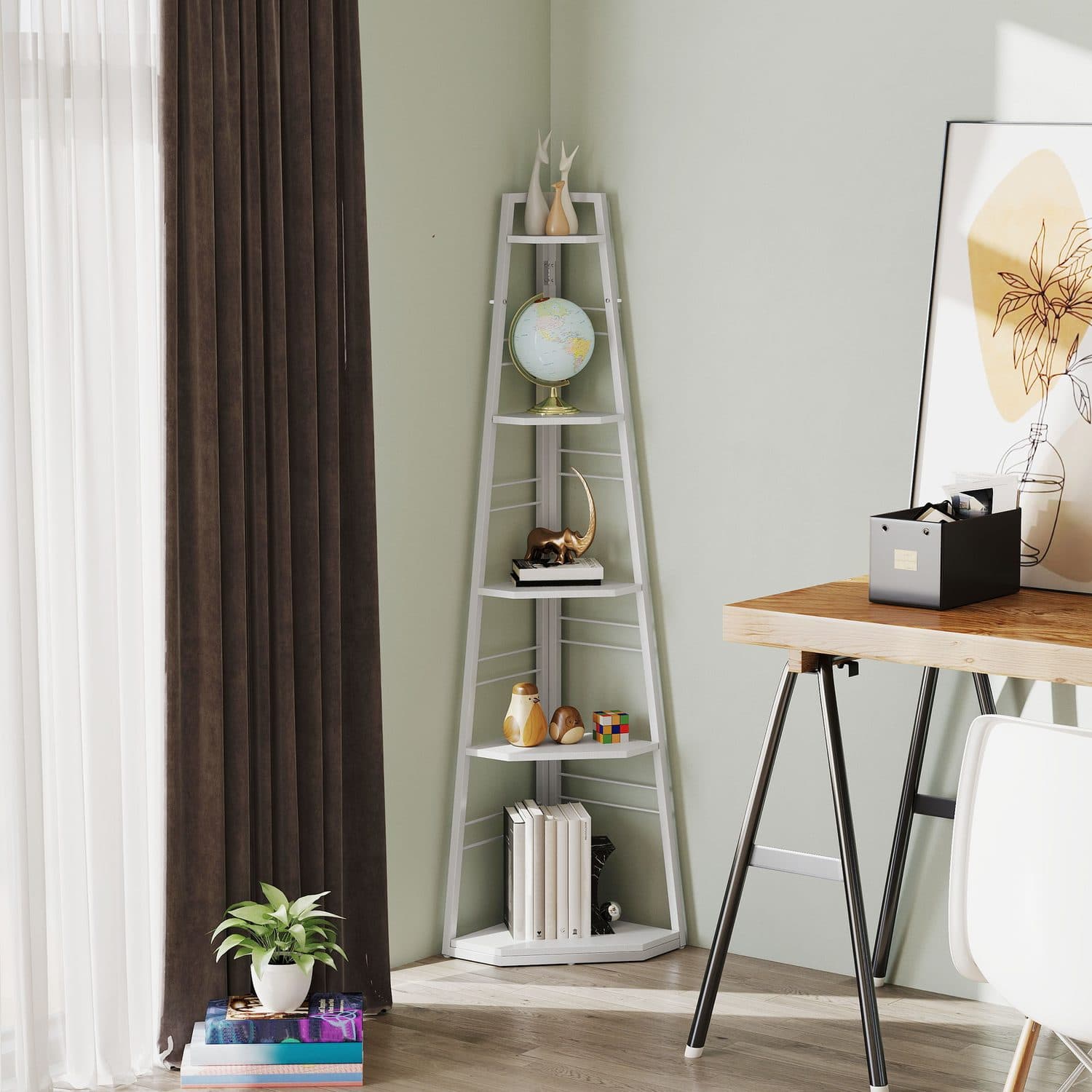 Five-Tier White Corner Ladder Shelf for Small Spaces - image 2
