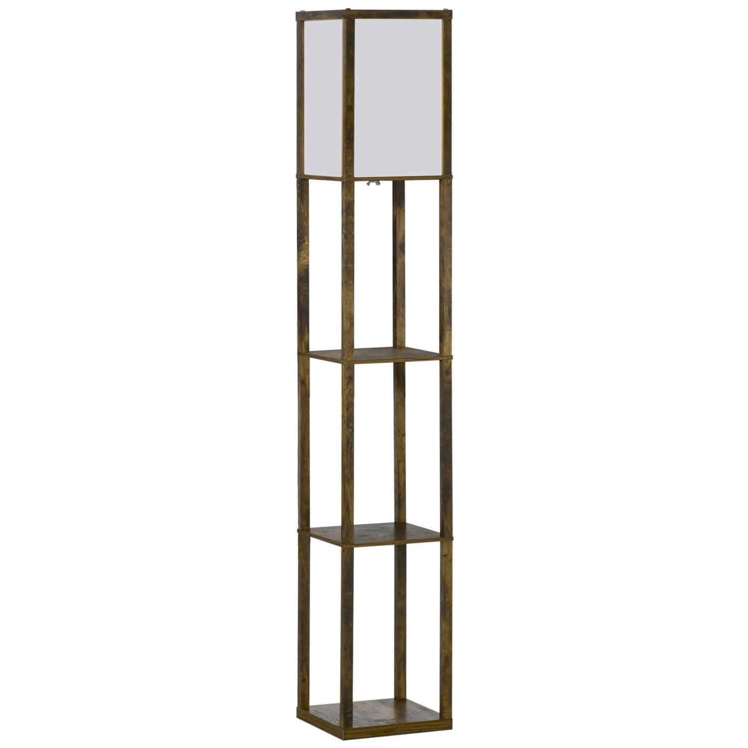 A slim floor lamp with useful display shelving - Rustic Brown