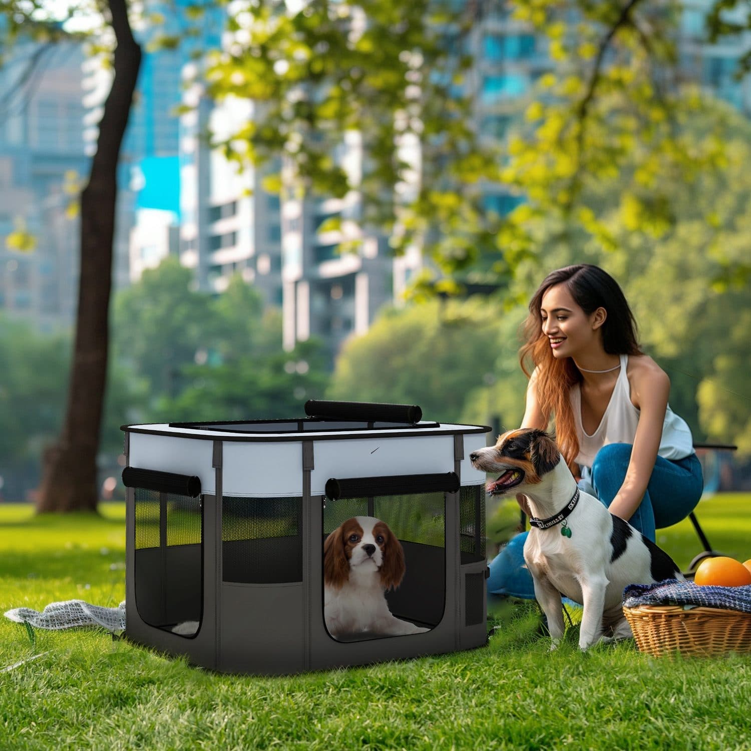 Foldable Pet Playpen with Ground Stakes for Outdoor Stability - image 1