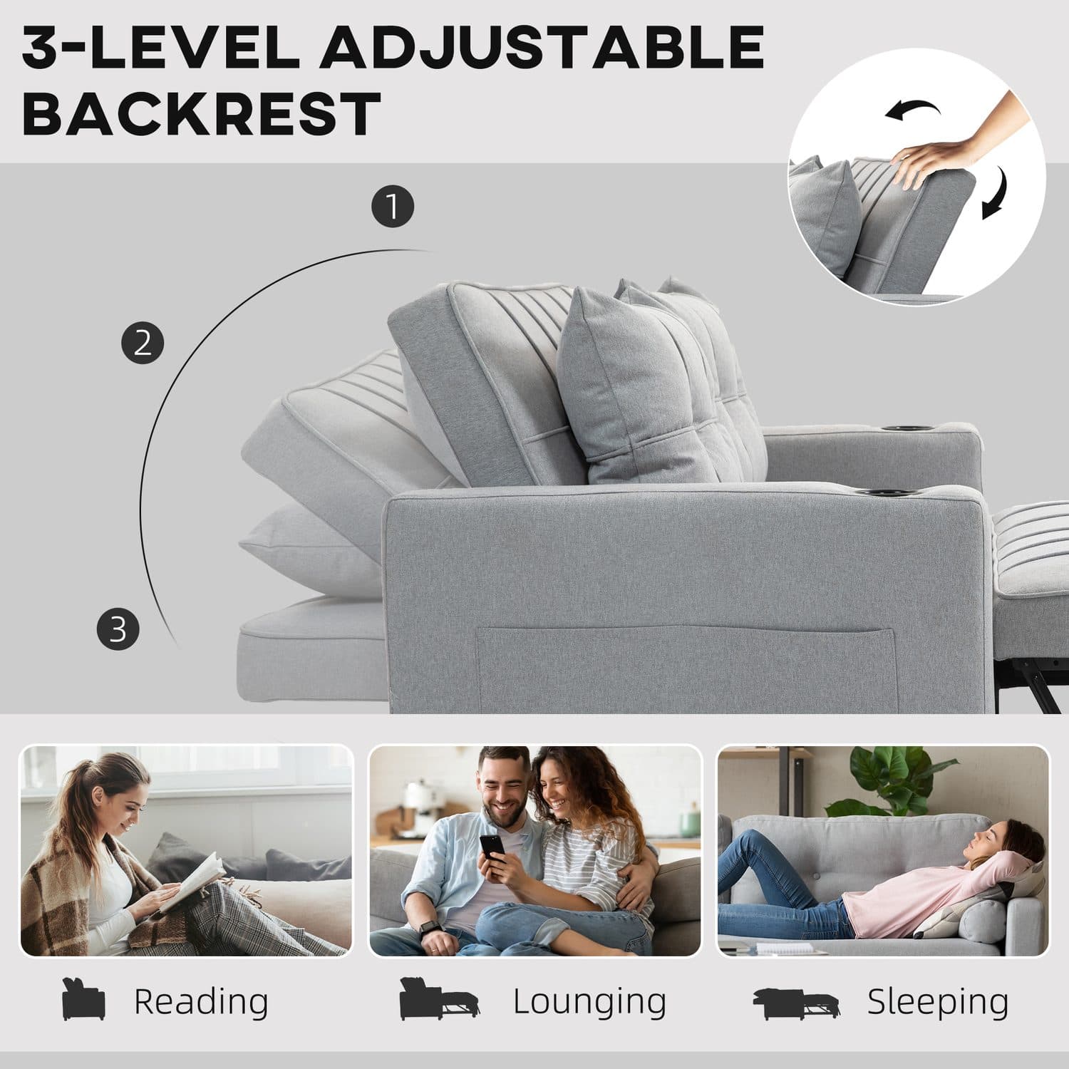 Light Grey Two-Seater Sofa Bed with Pull-Out Mattress - image 4