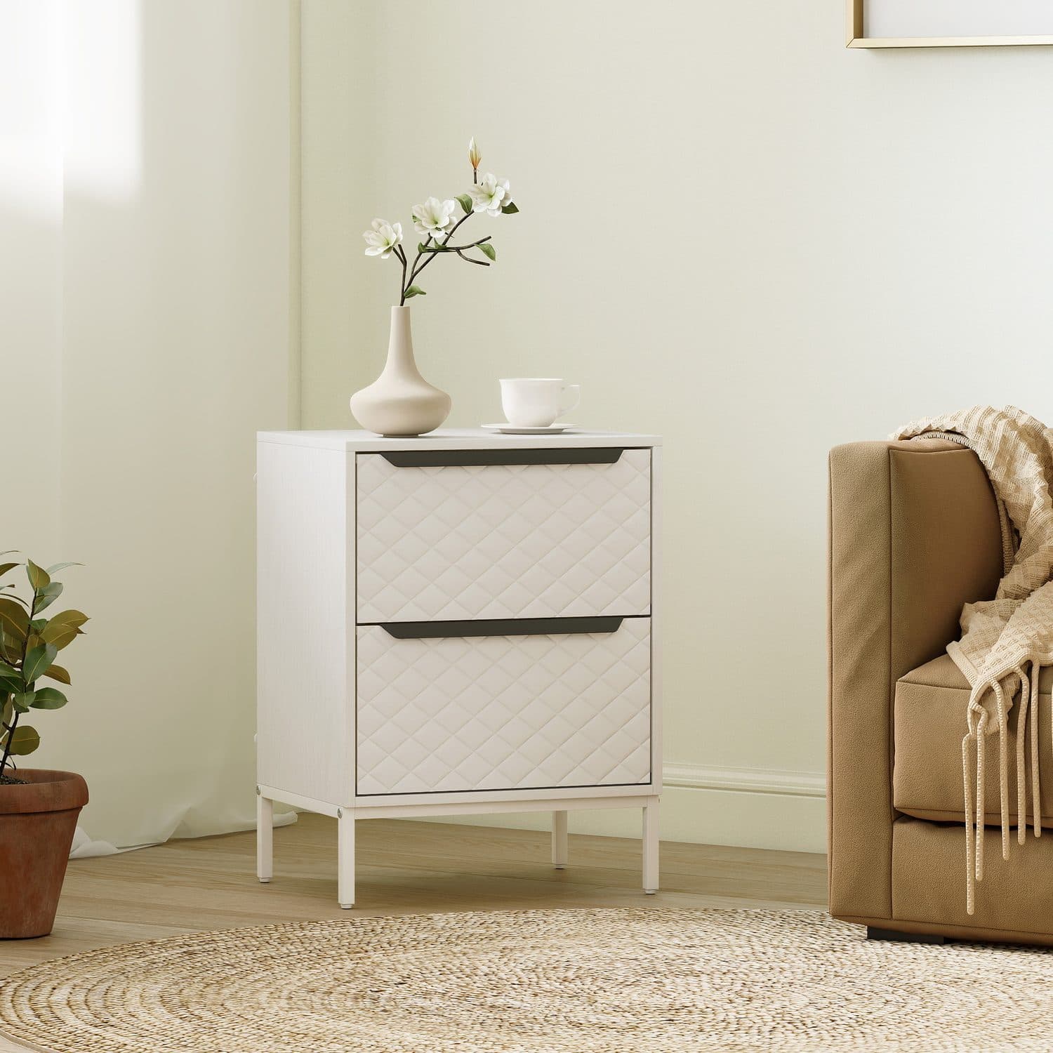 White Two-Drawer Fabric Dresser for Bedroom Storage - image 5