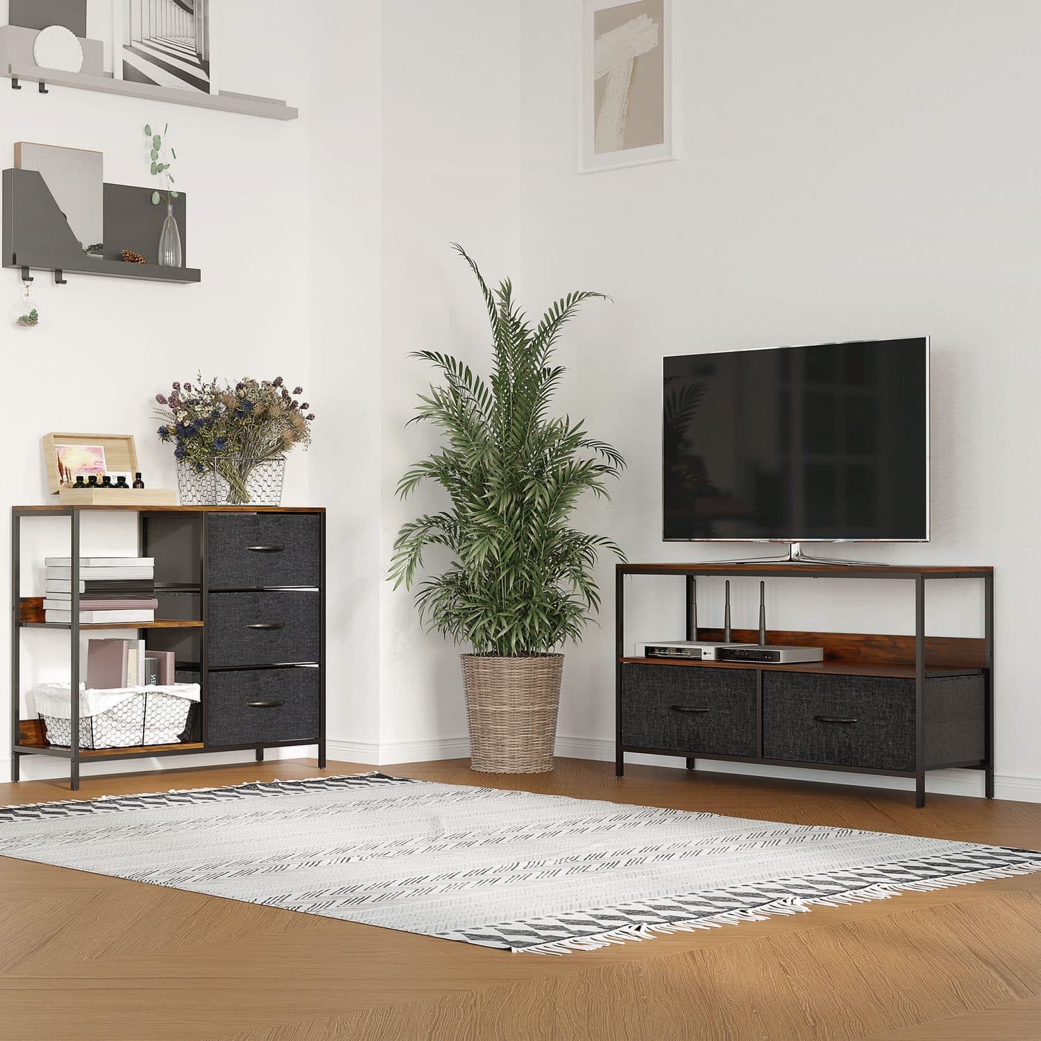 Fabric Drawer Dresser with Open Display Shelves - image 4