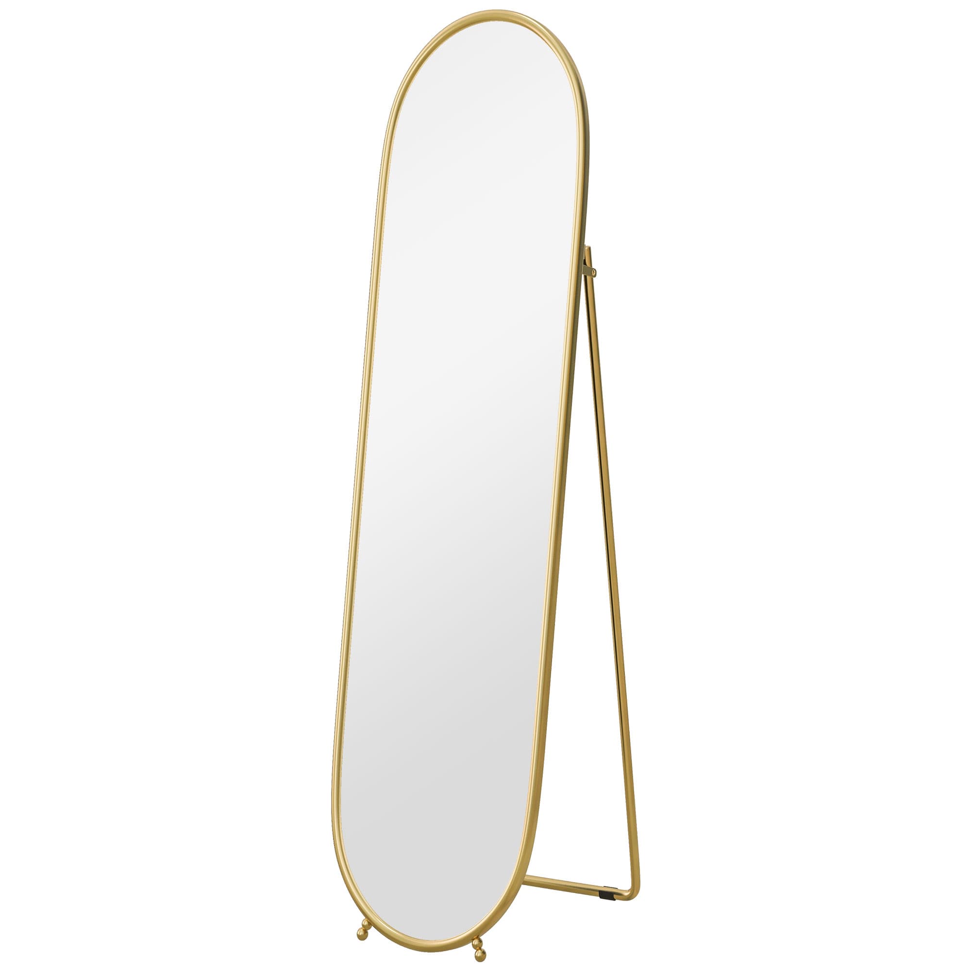 Full-Length Oval Standing Mirror with Gold Frame