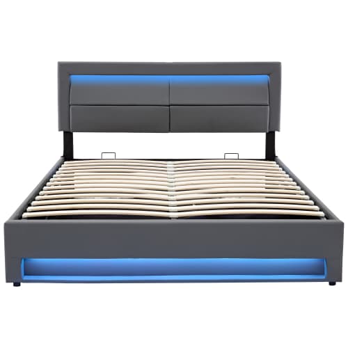 Modern Grey Upholstered King Size Ottoman Bed with LED & USB - image 4