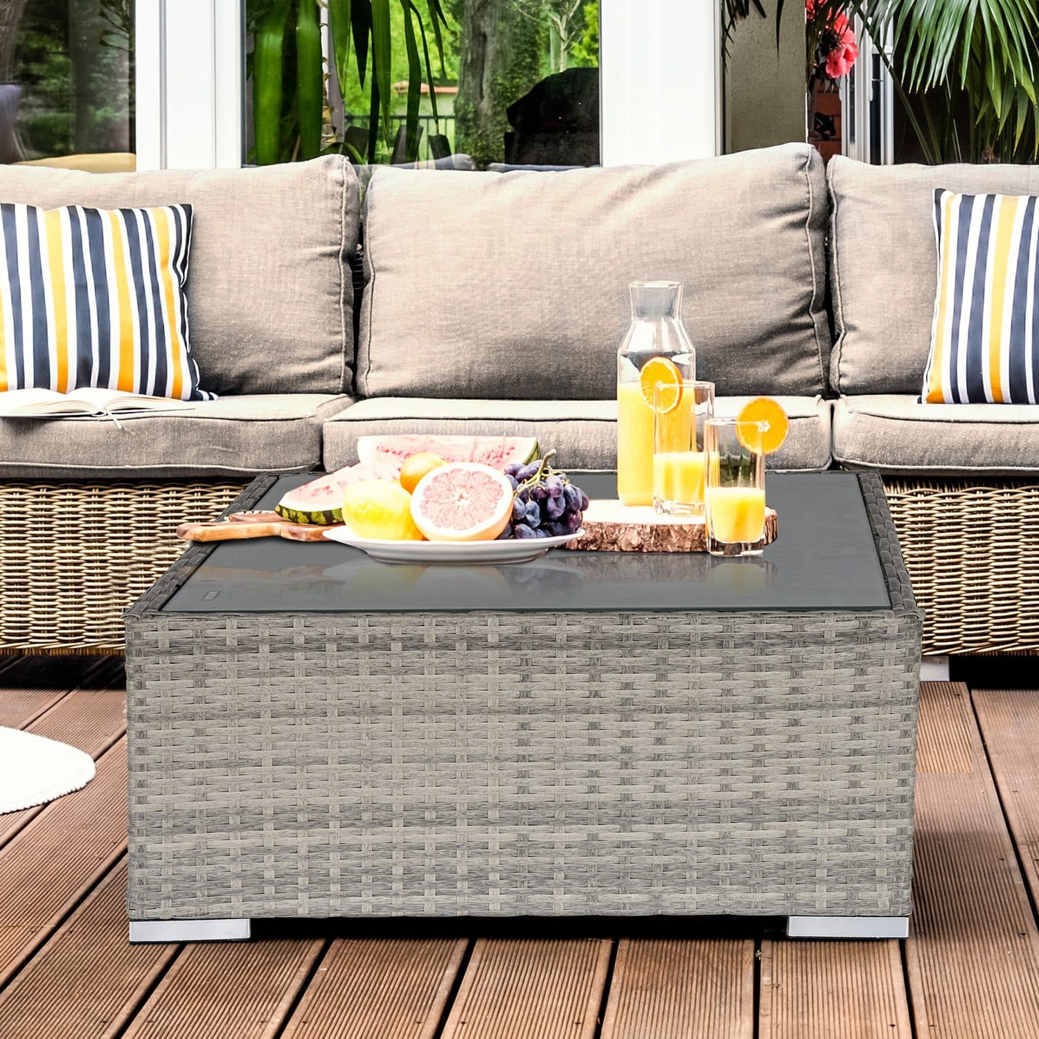 Grey Rattan Square Garden Table - image 1