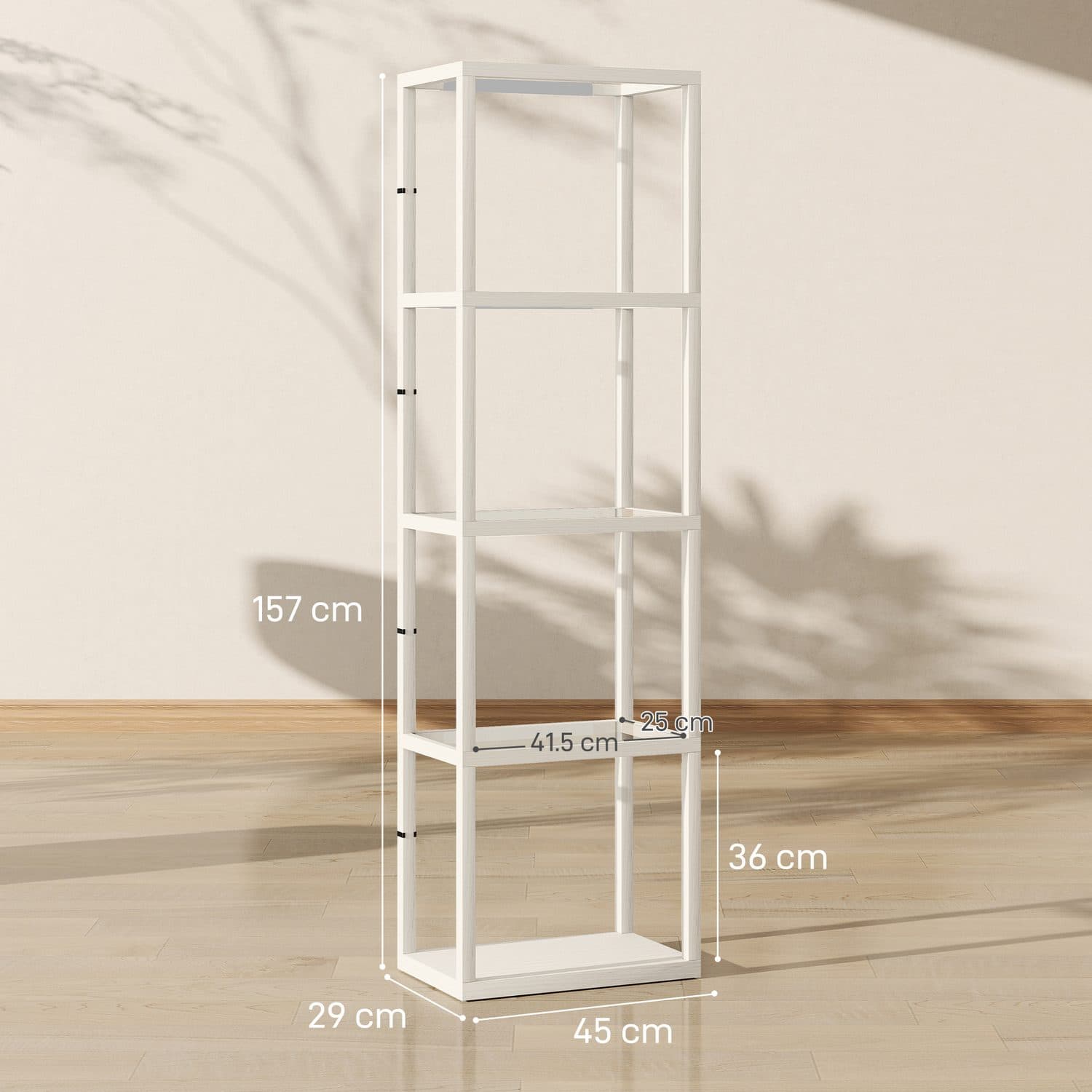 Bleached Oak 4-Shelf Floor Lamp with Dimmable Warm LED - image 3