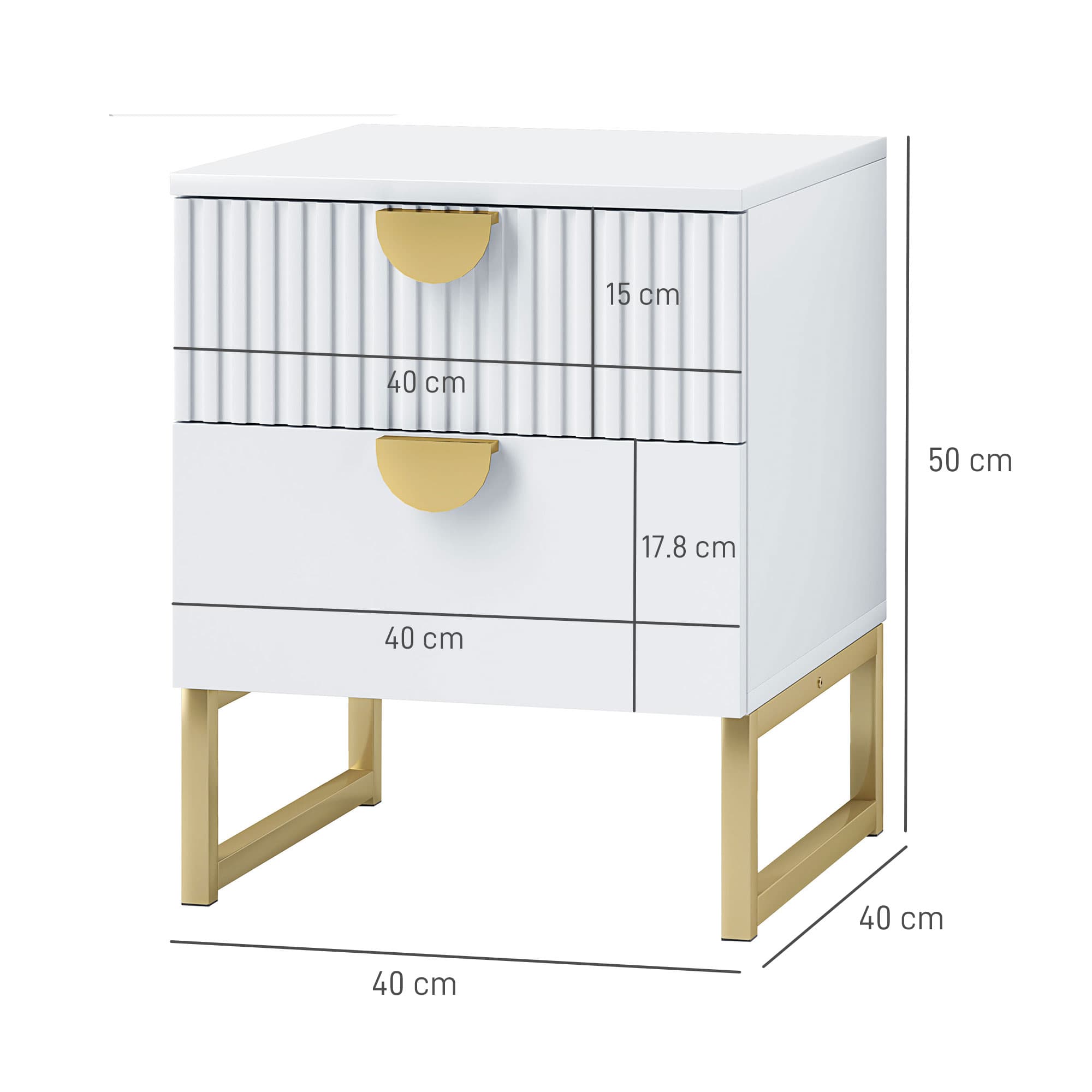 White Two-Drawer Bedside Table with Gold Handles - image 2