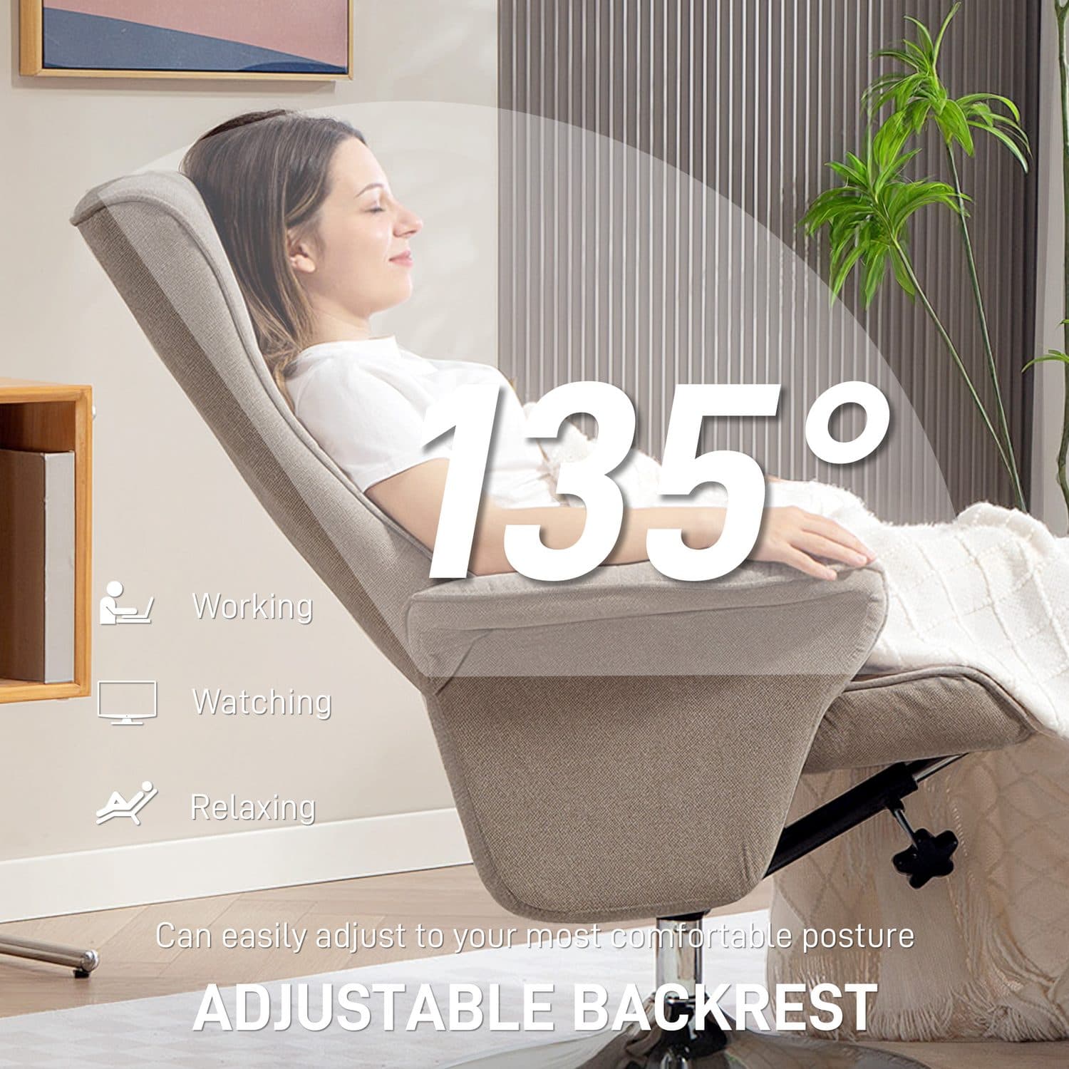 Reclining Swivel Chair and Matching Footstool in Stone Beige - image 2