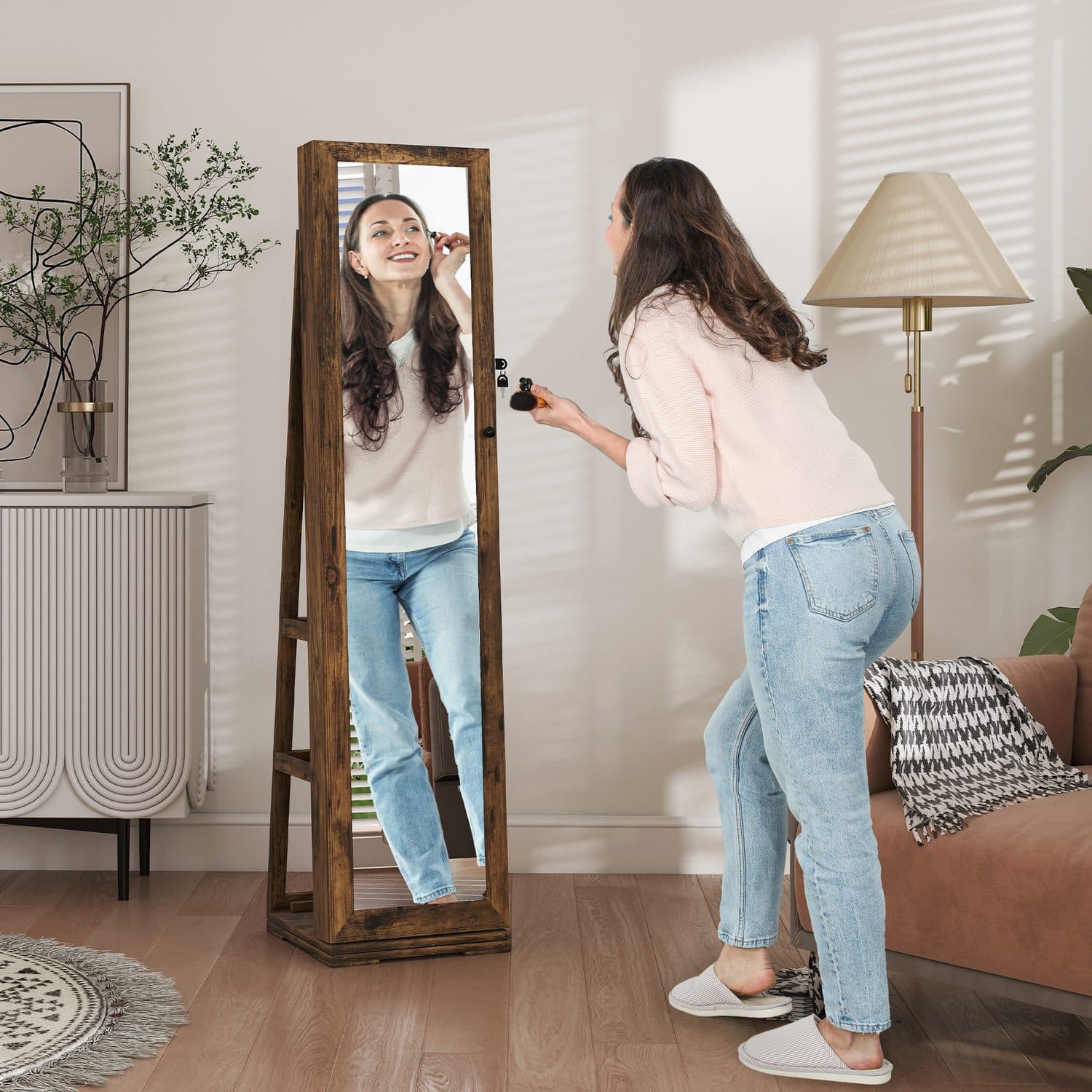 Free-Standing Jewellery Cabinet with Full-Length Swivel Mirror - image 5