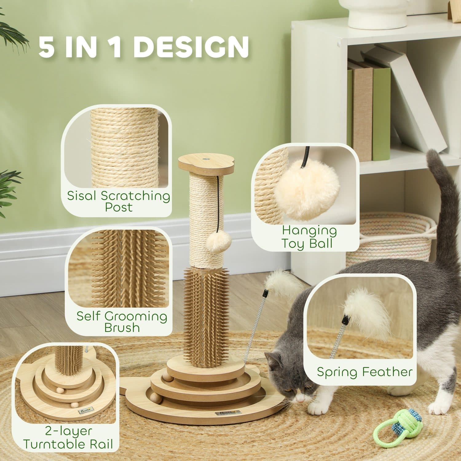 5-in-1 Cat Scratching Post with Sisal Post and Track Balls - image 3