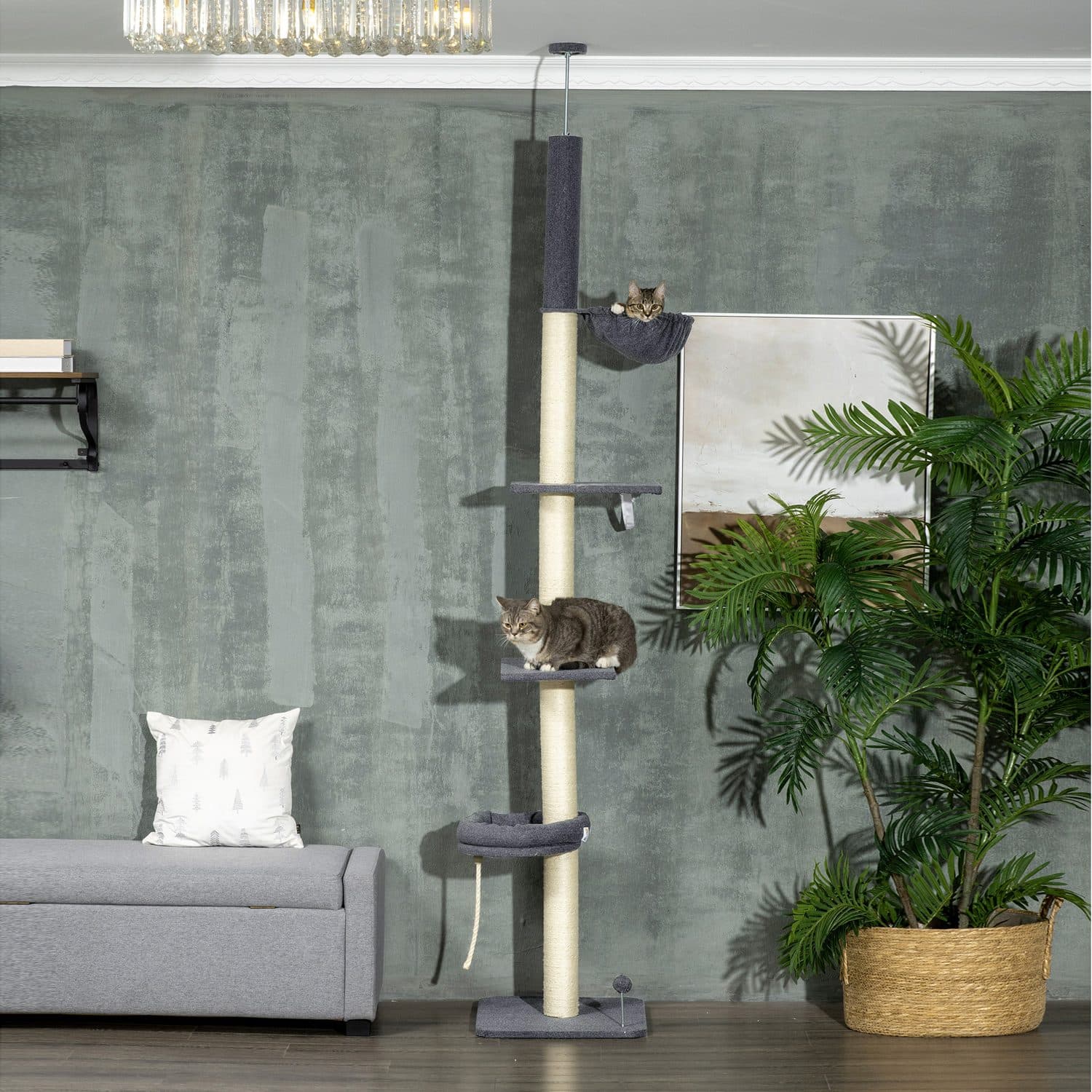 5-Tier Floor-to-Ceiling Cat Tree for Active Indoor Cats - image 5
