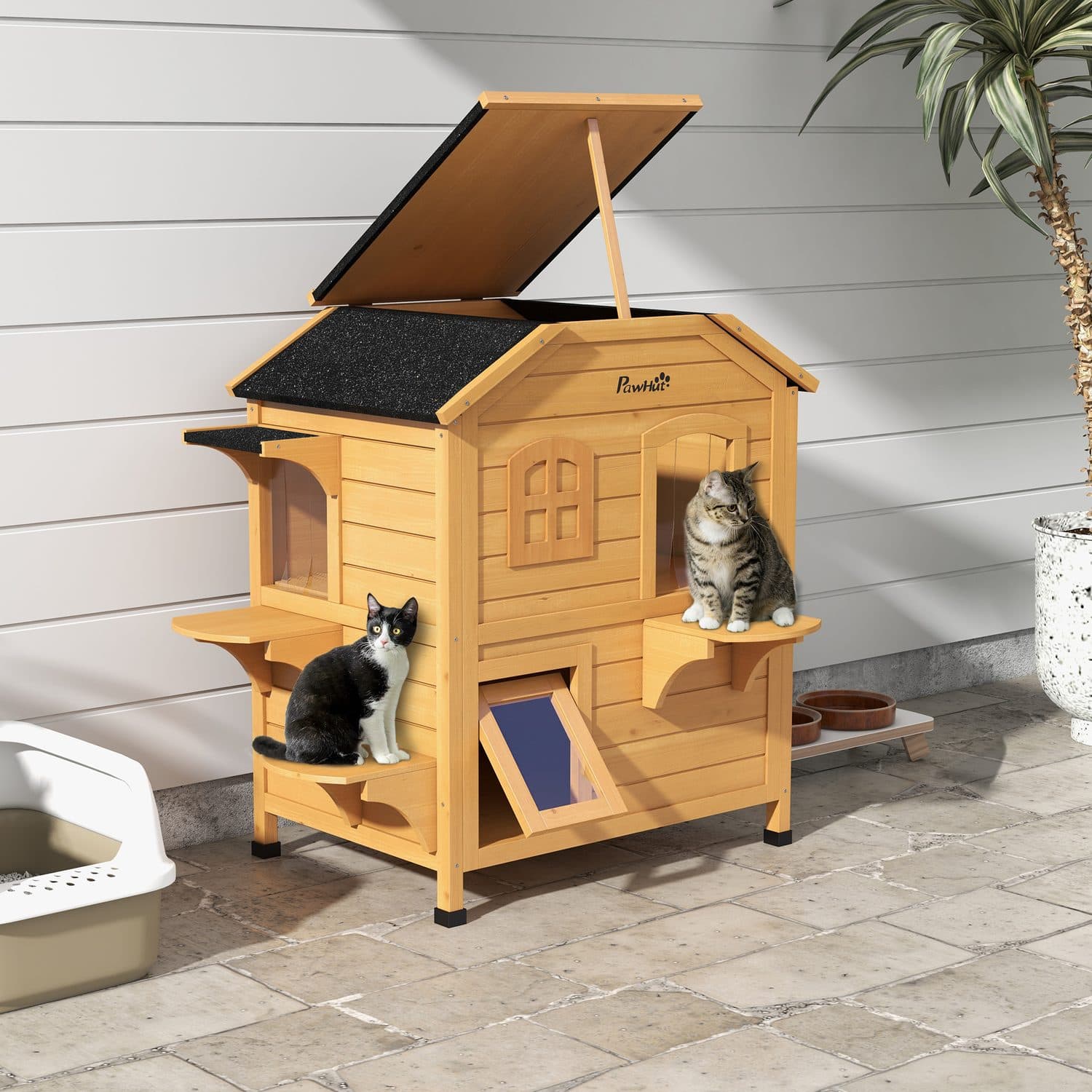 PawHut 2-Story Outdoor Cat House with Escape Door - image 4