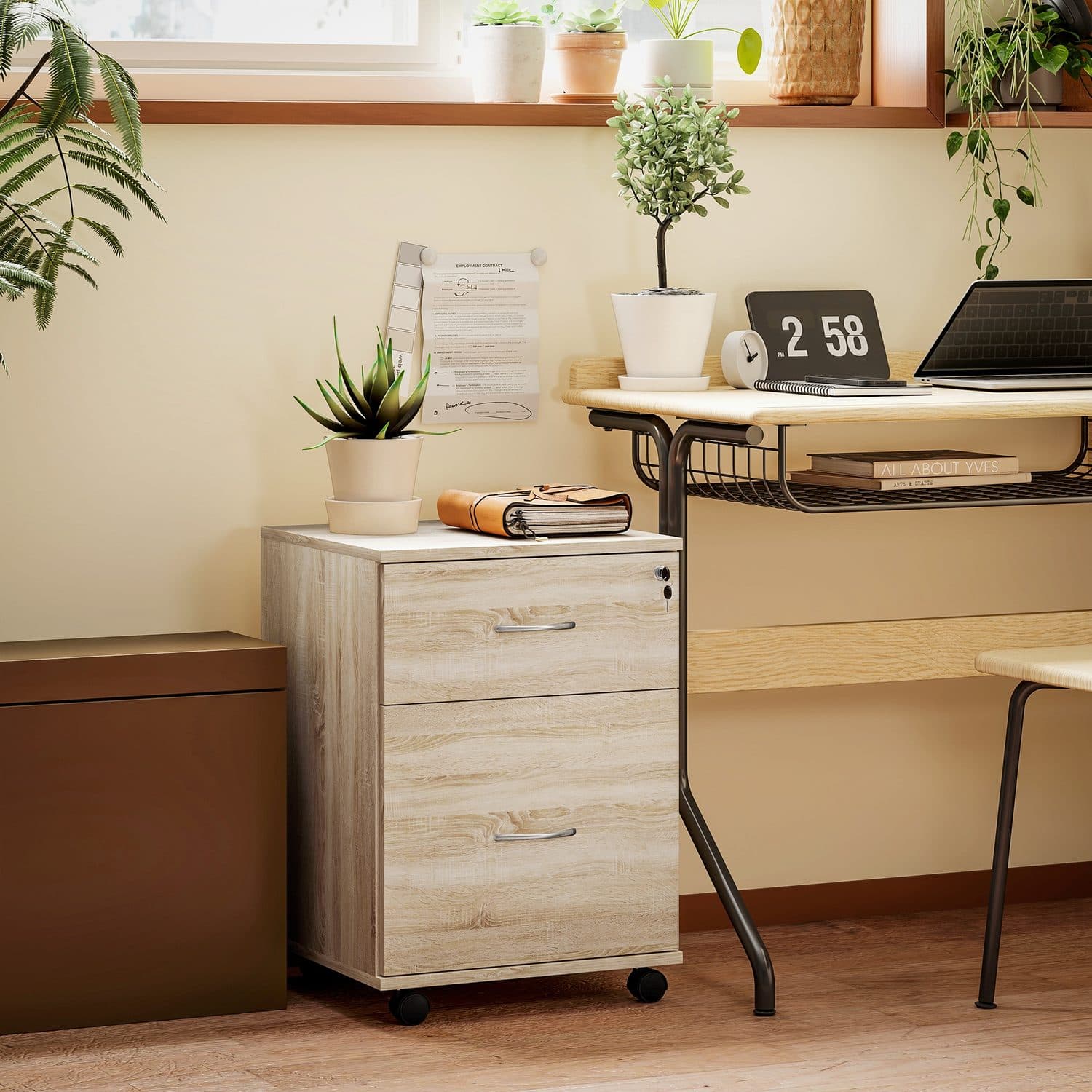 Wood-Effect Two Drawer Lockable Filing Cabinet - image 2