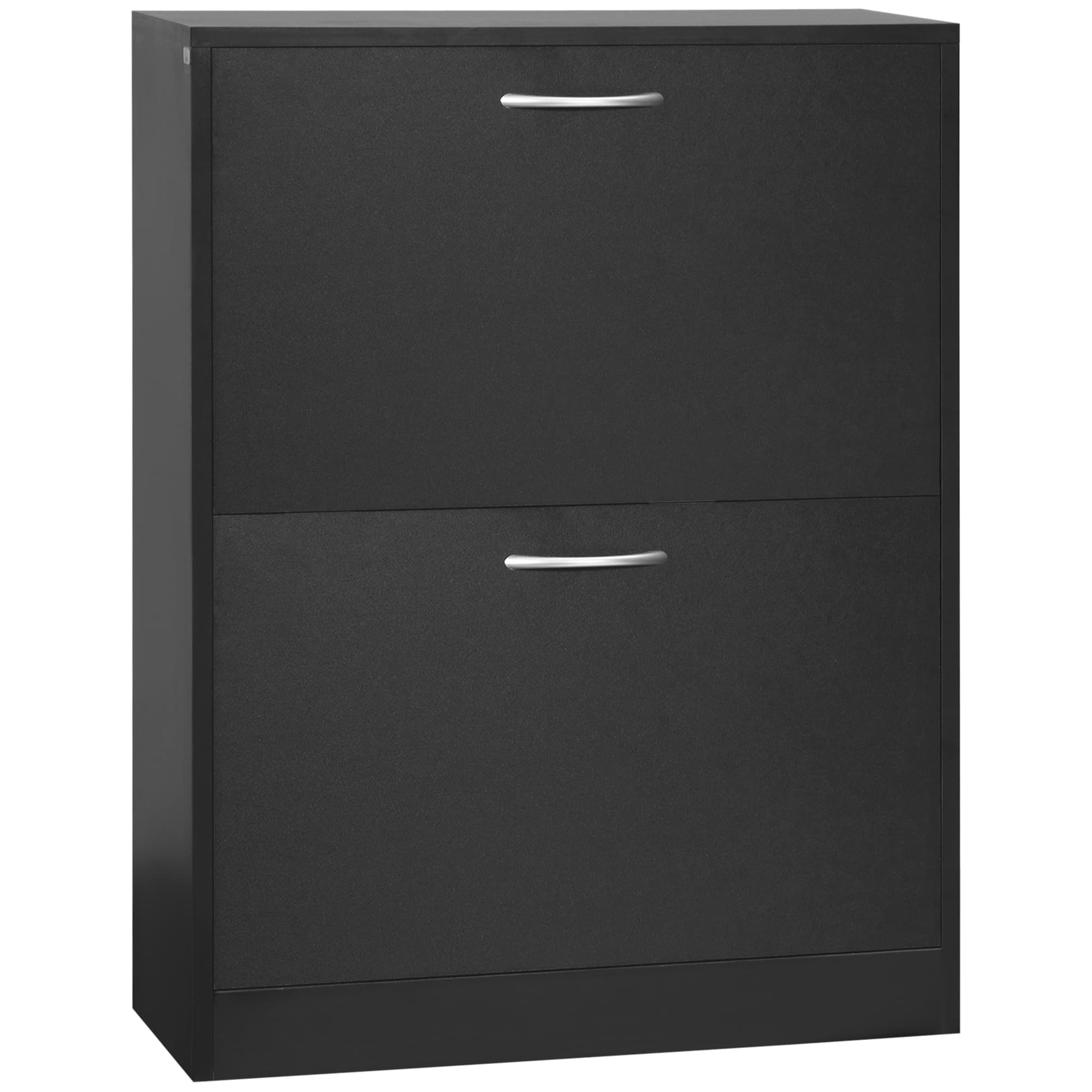 Black Slim Shoe Cabinet with Flip-Front Doors for Hallways