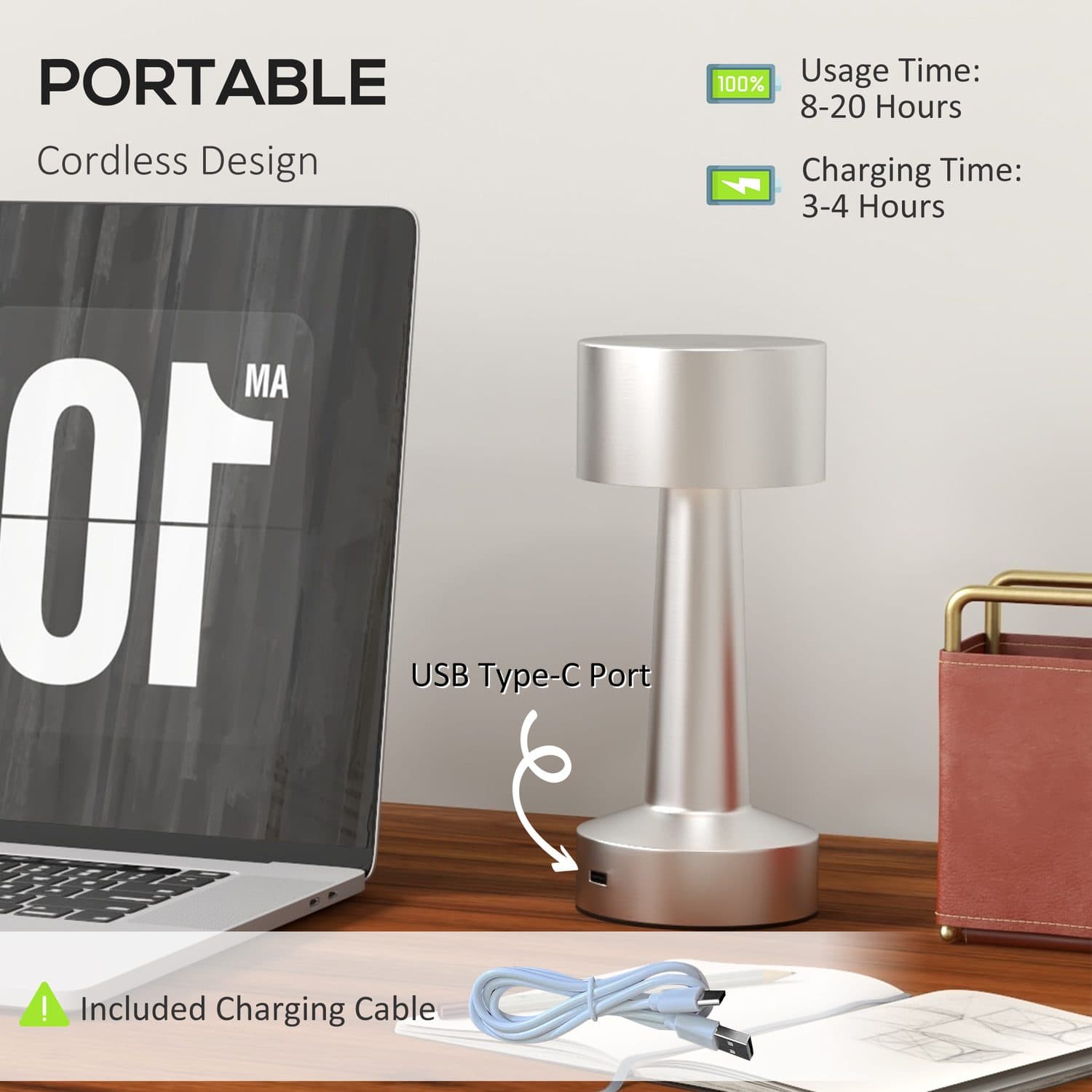 Silver Cordless Touch Table Lamps, Set of 2 - image 2