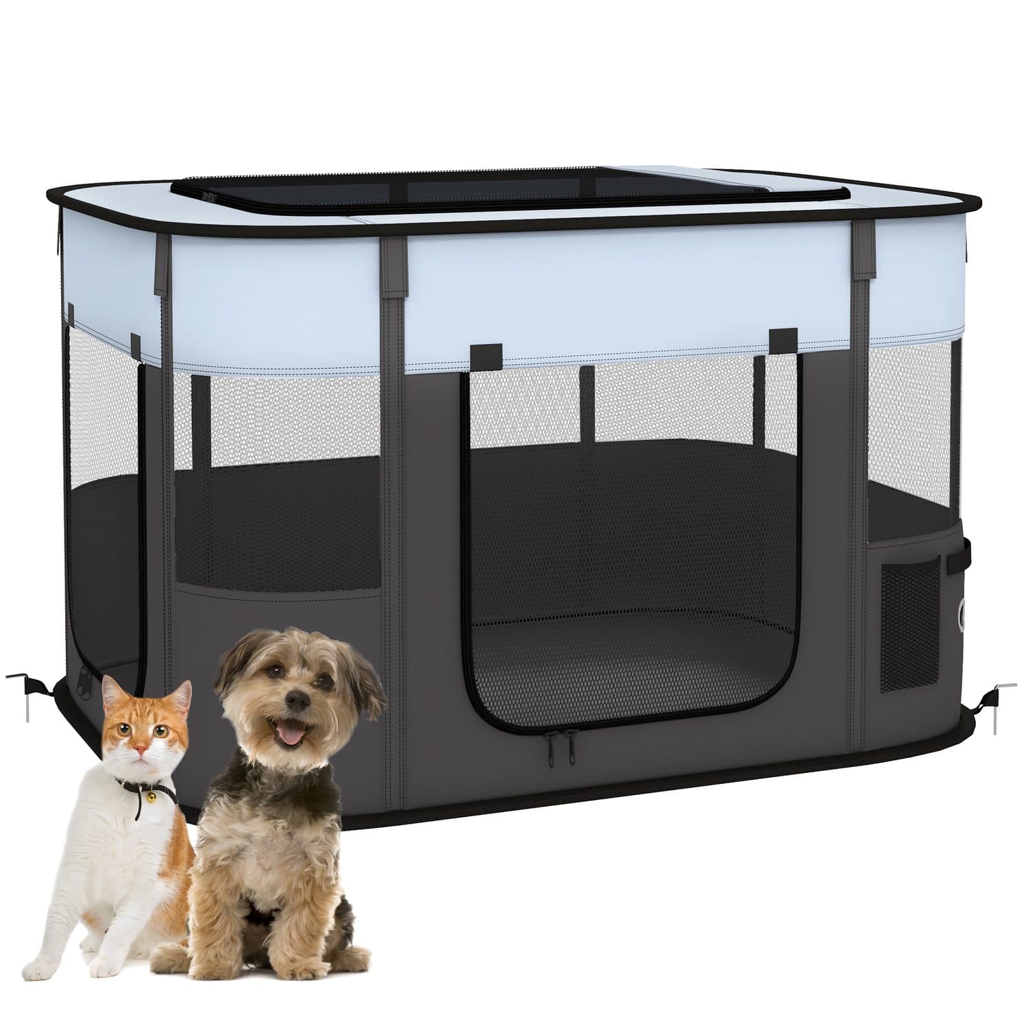 Foldable Dog Pen with Mesh Windows & Carry Bag